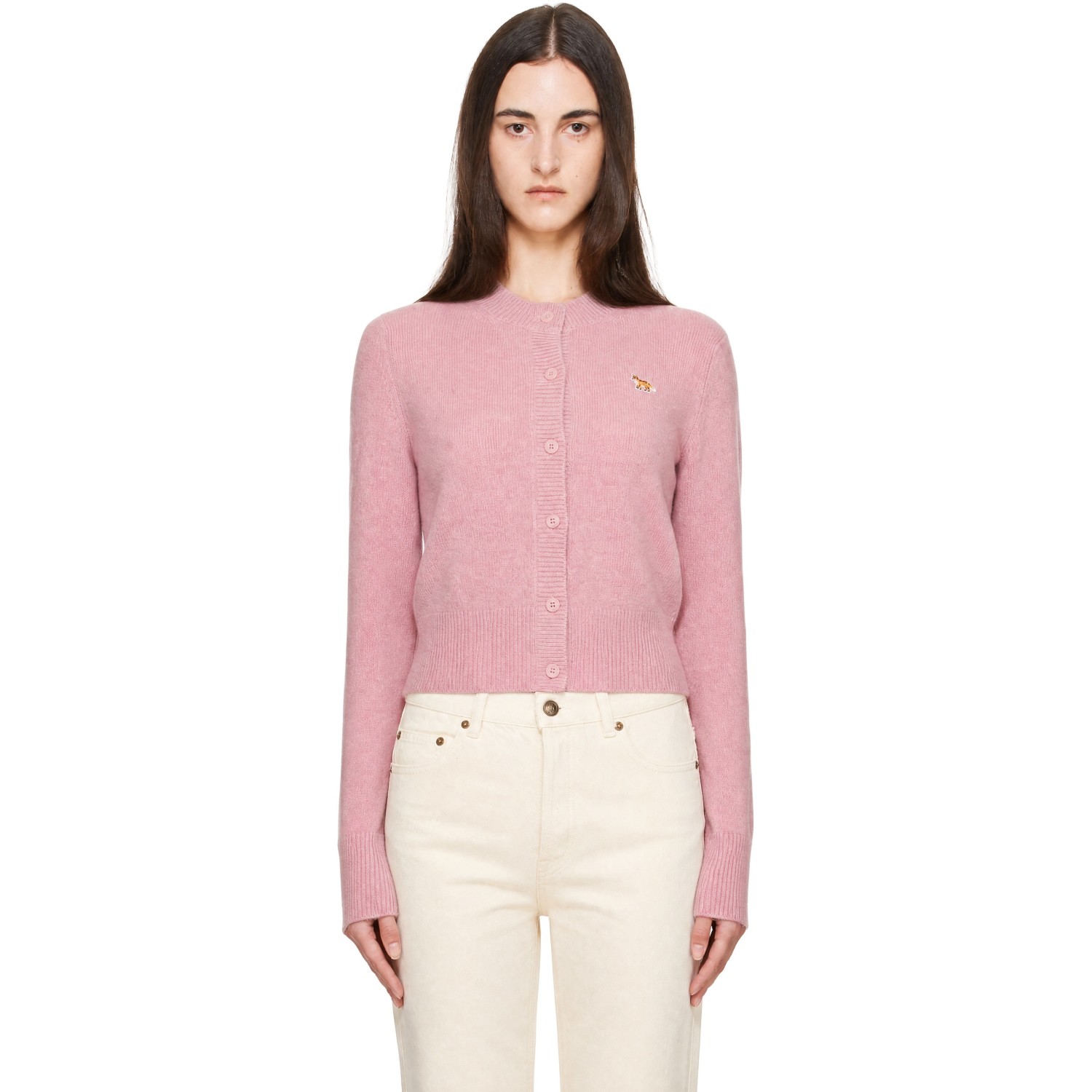 Maison Kitsuné Pink Baby Fox Lambswool Fitted Cardigan