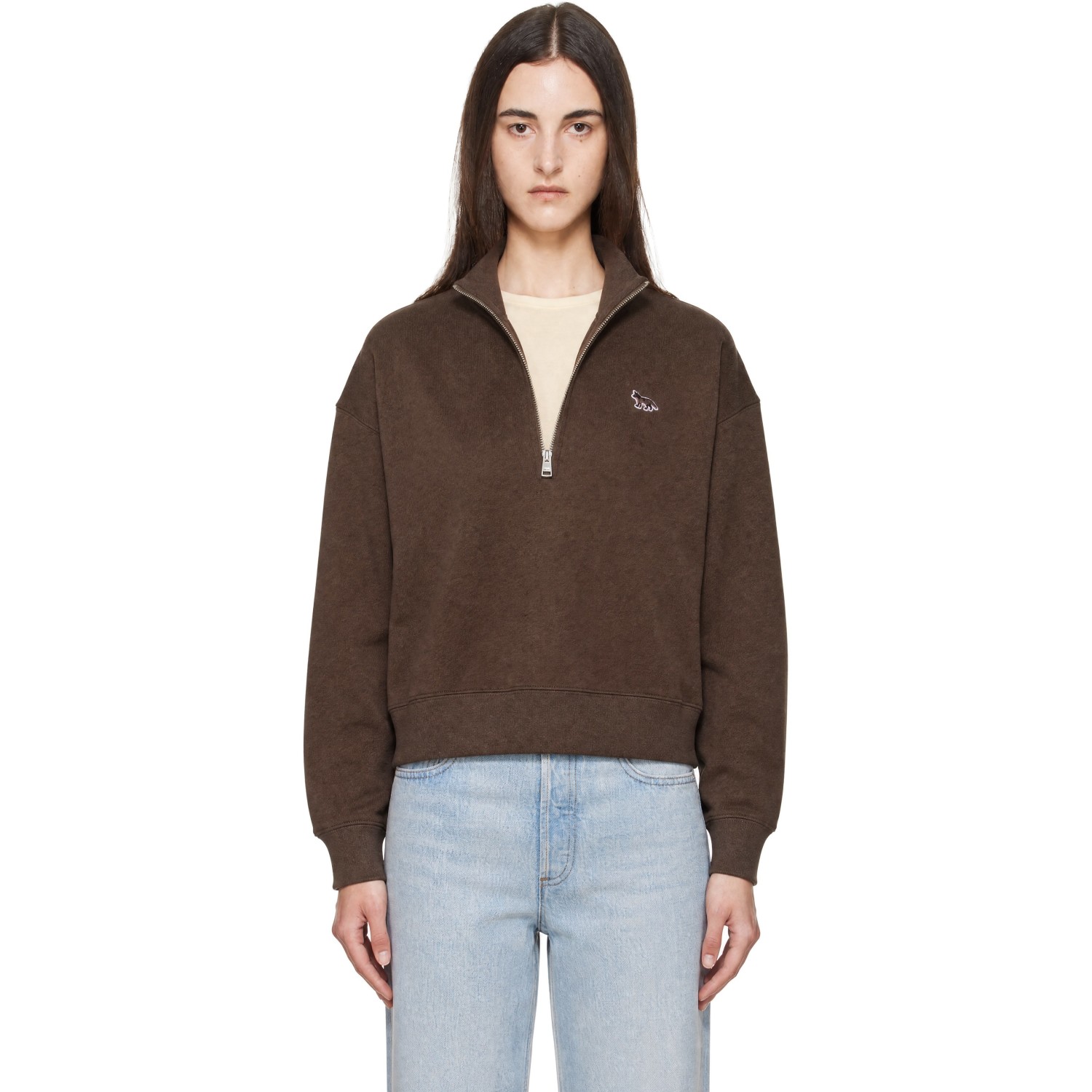 Maison Kitsuné Brown Baby Fox Half Zip Sweatshirt