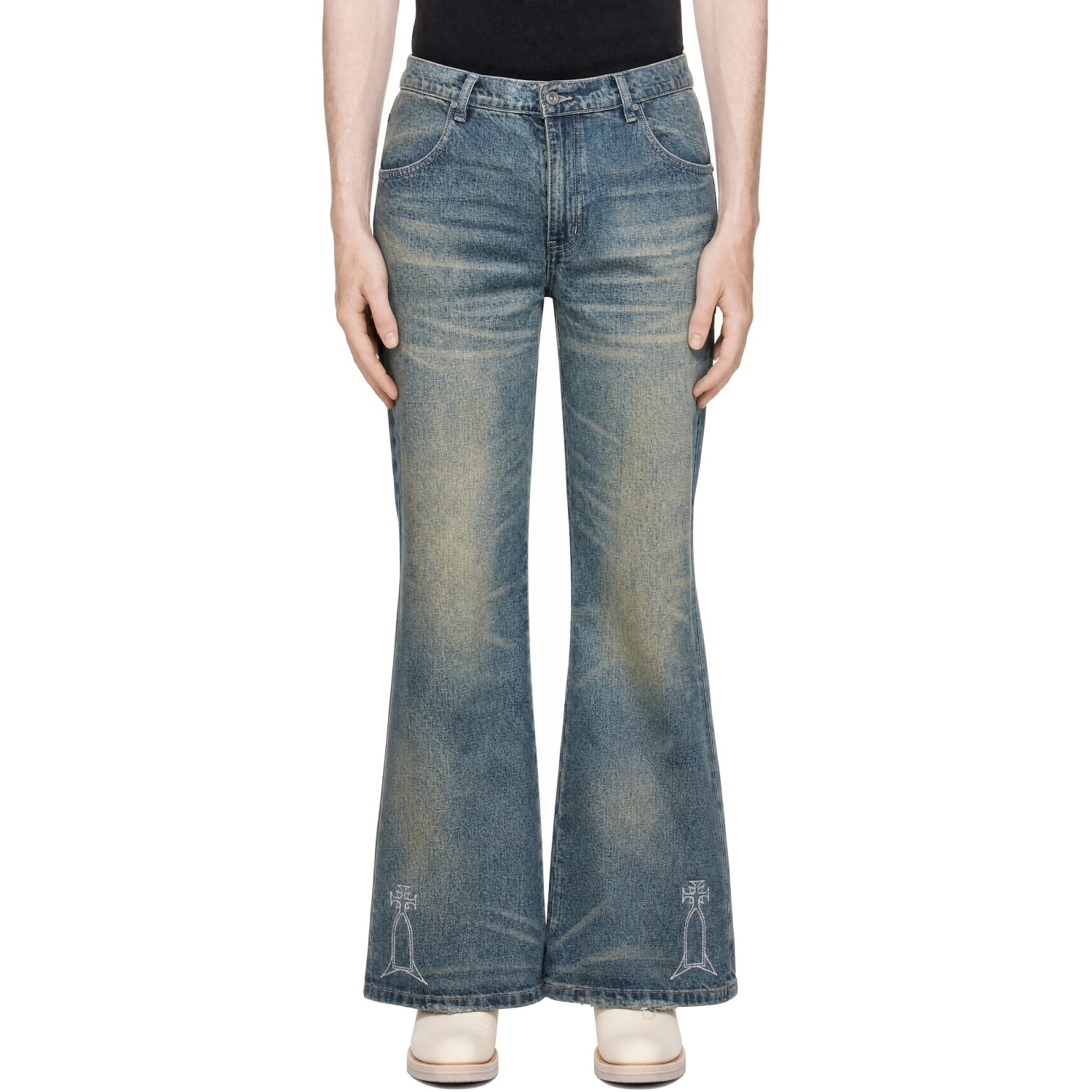 Who Decides War Blue Demi Flare Fit Median Embroidery Jeans