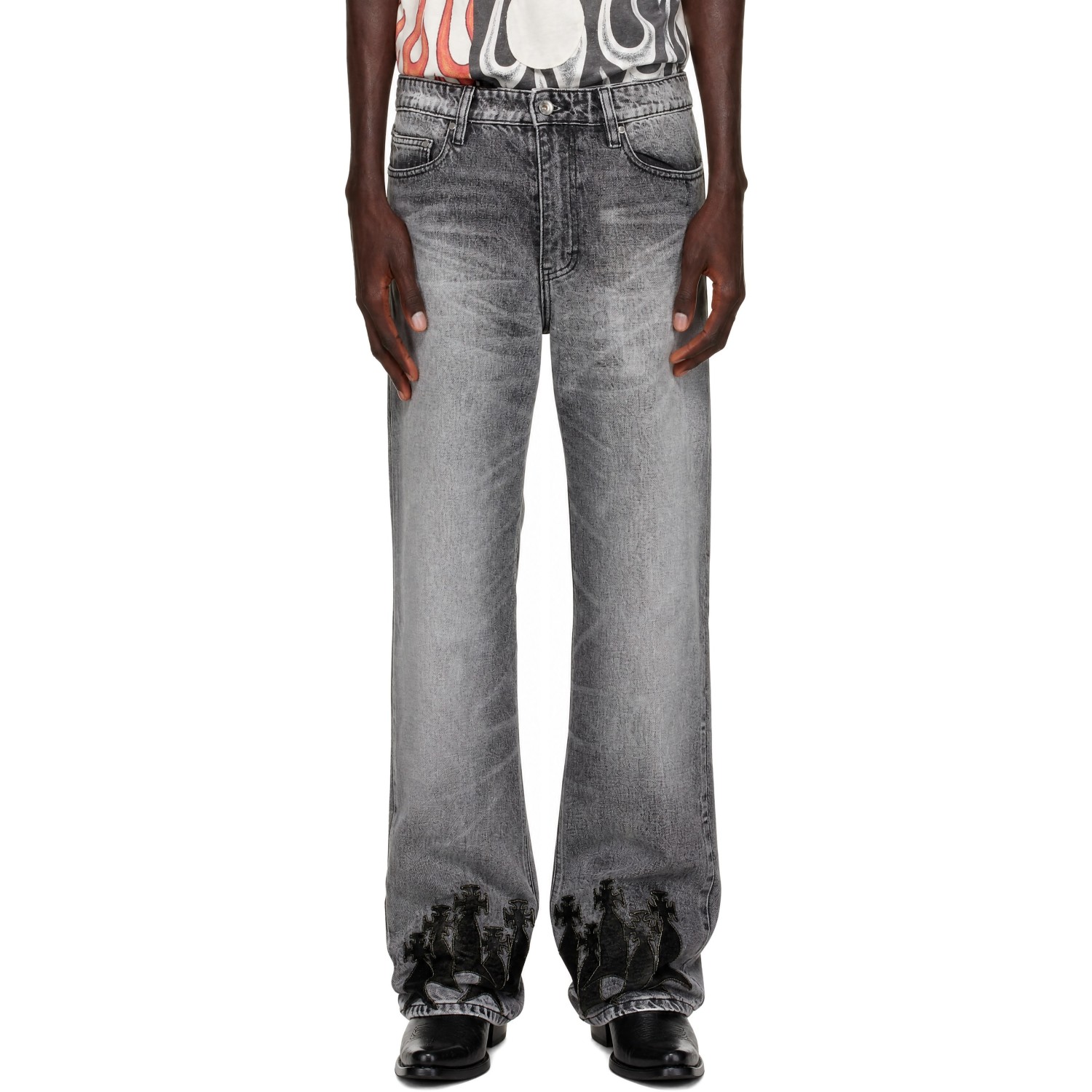 Who Decides War Gray Slim Fit Twilight Wash Patches Jeans