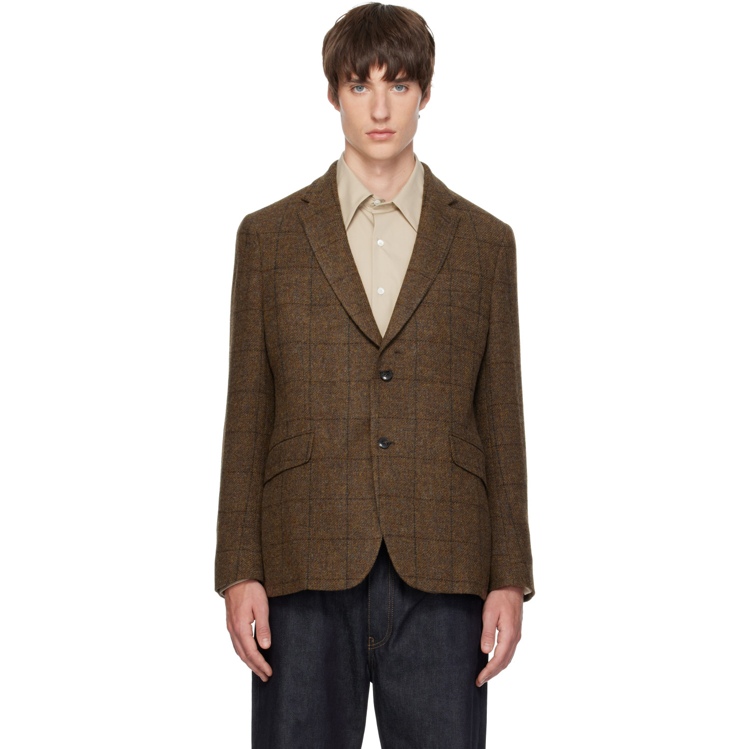 Barbour Brown Gosforth Moons Check Blazer