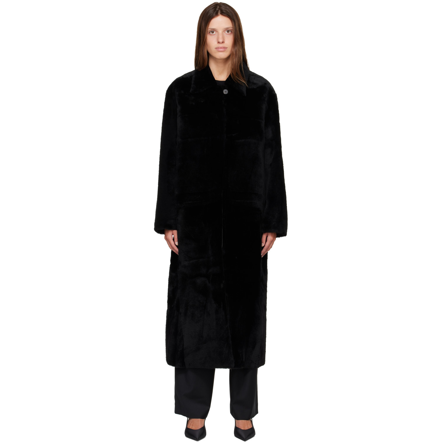 R2W Black Naca Relaxed Fit Shearling Coat