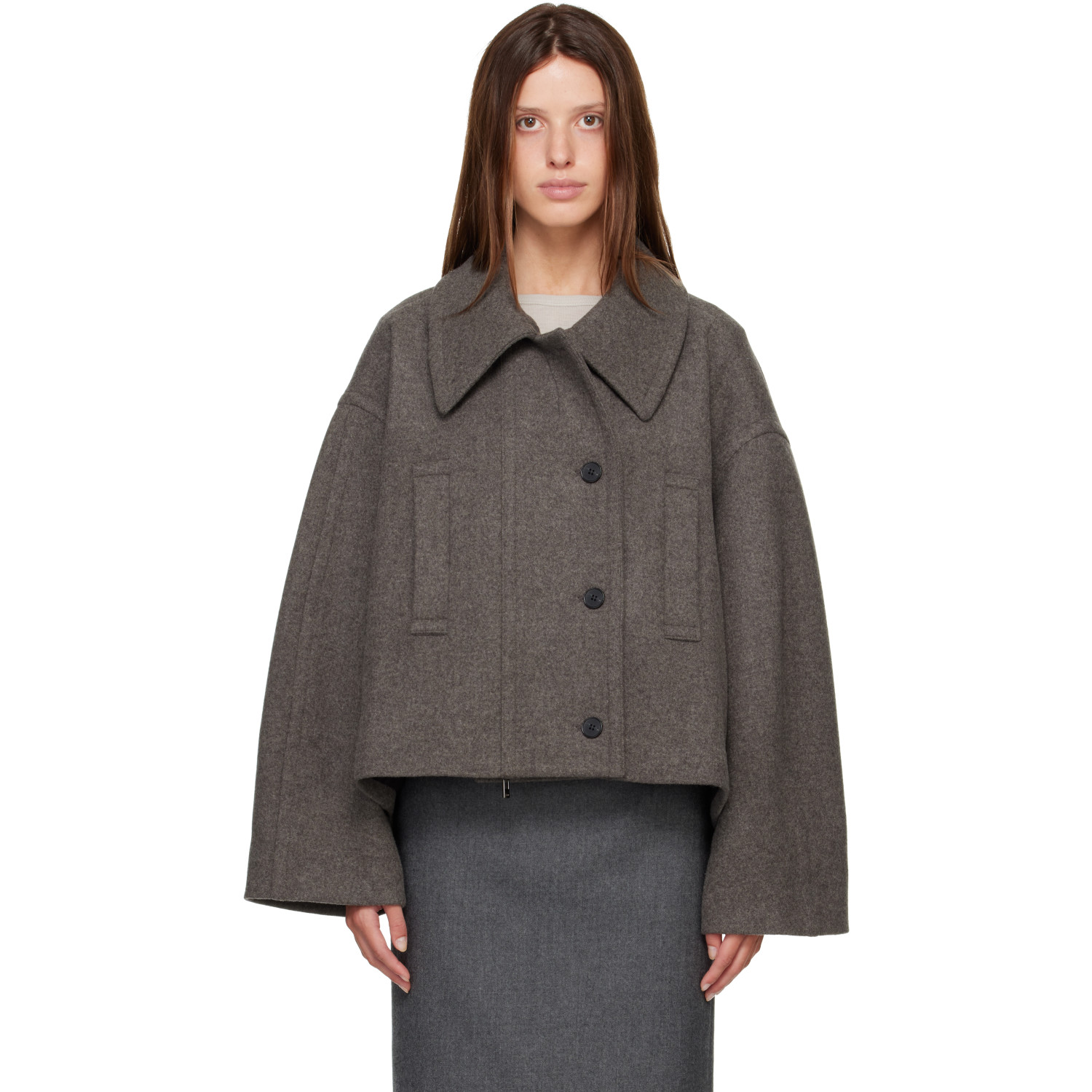 R2W Gray Palma Wool Cash Double Short Jacket