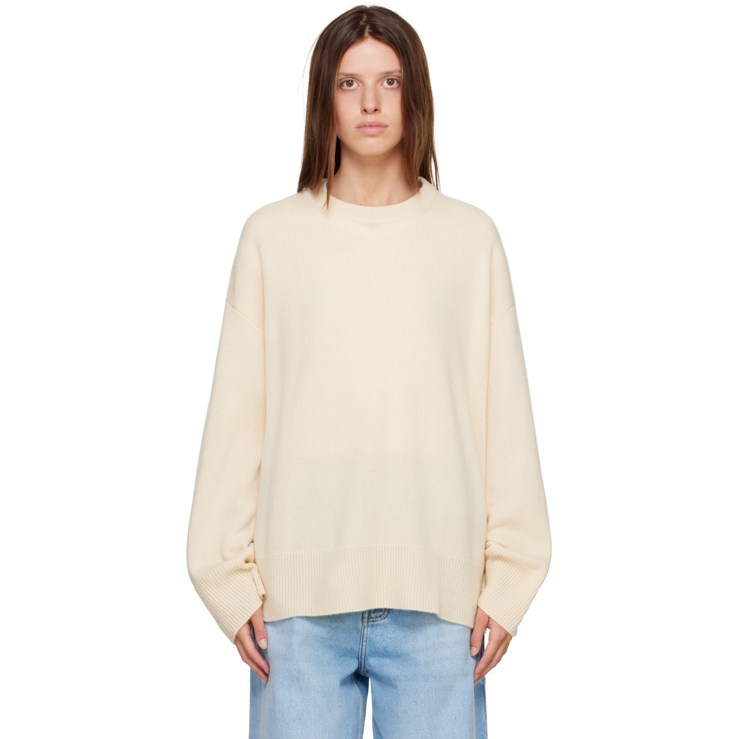 R2W Off-White Rasmo Wool Cash Round Sweater