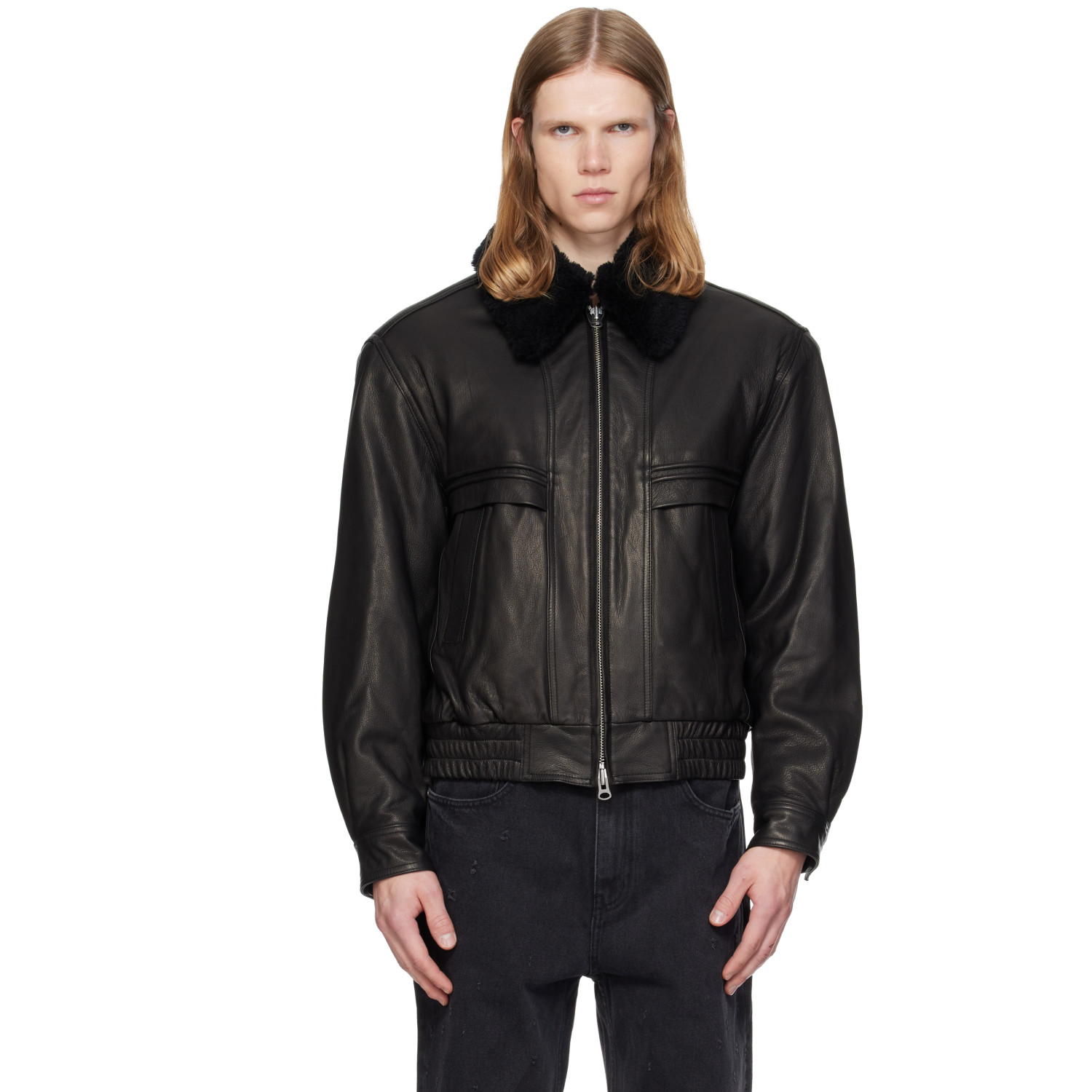 MMIC Black Calder Leather Bomber Jacket