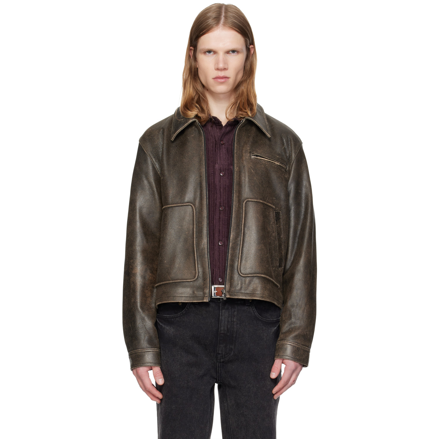 MMIC Brown Aged Leather Jacket