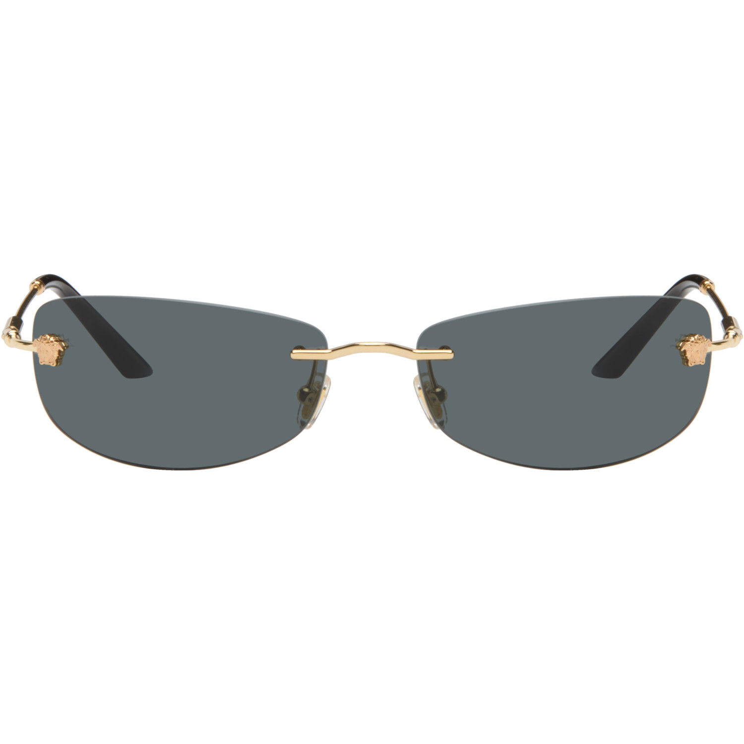 Versace Gold Rimless Rectangle Medusa Sunglasses