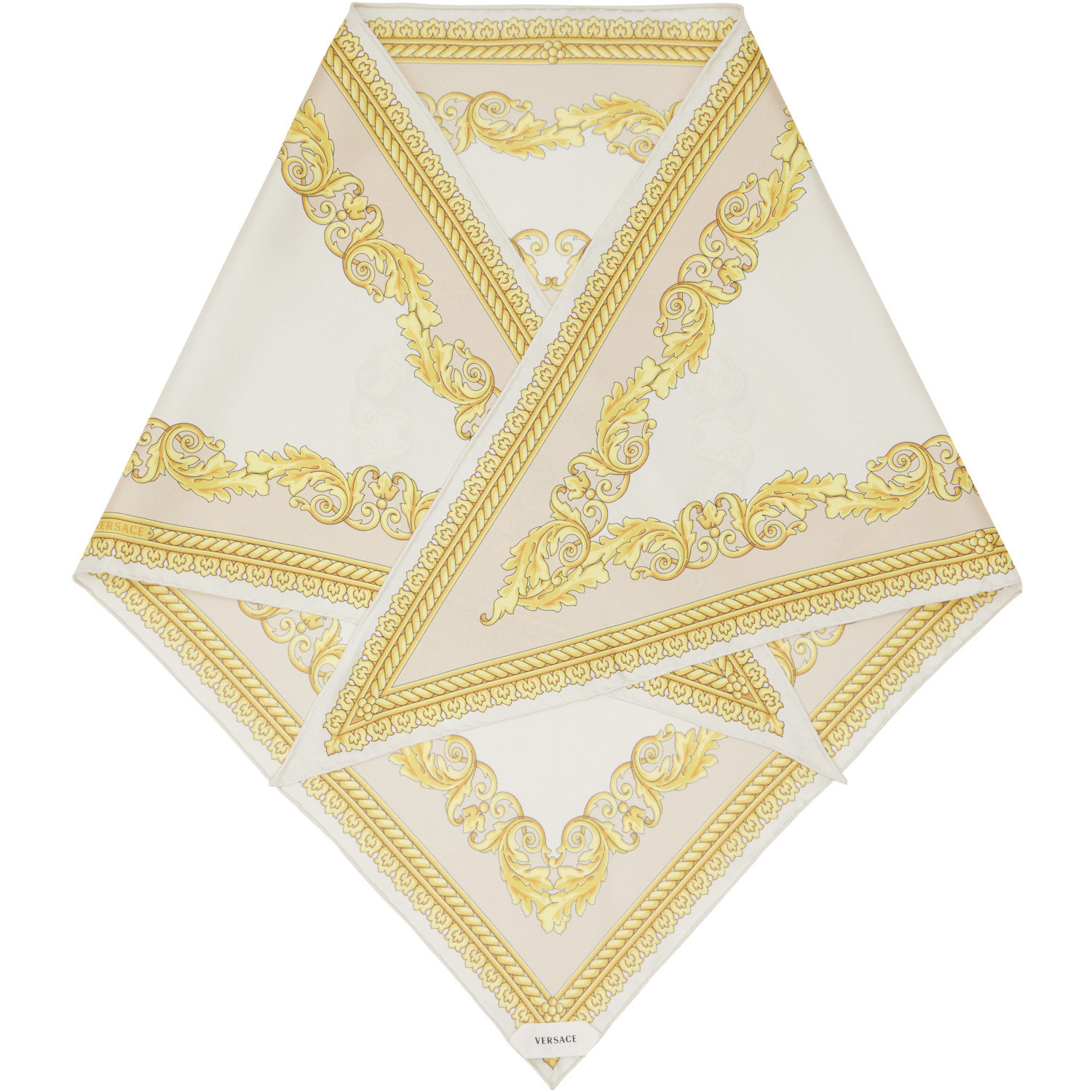 Versace Off-White & Yellow Silk Twill Triangle Head Scarf