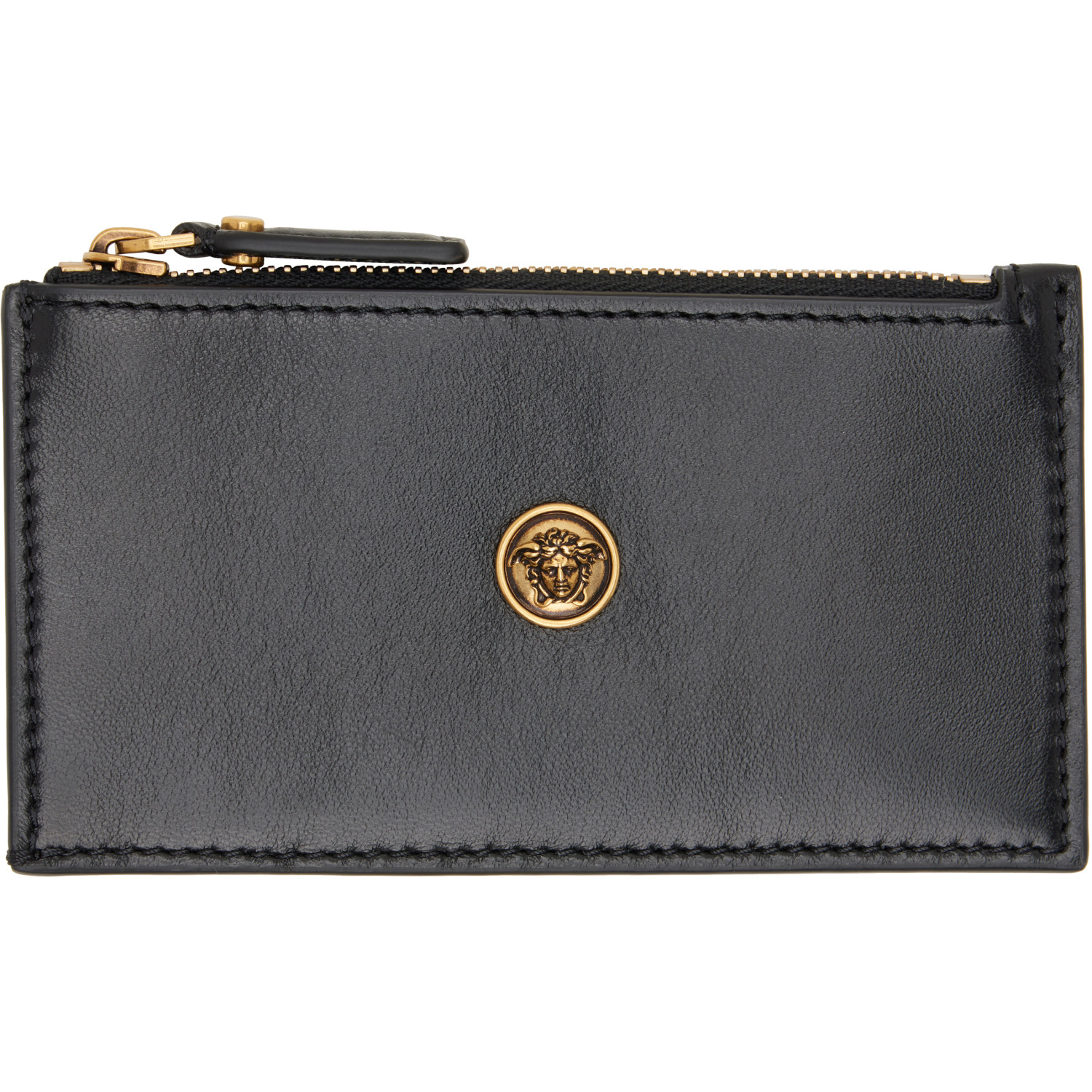 Versace Black Emblème Leather Zip Card Holder