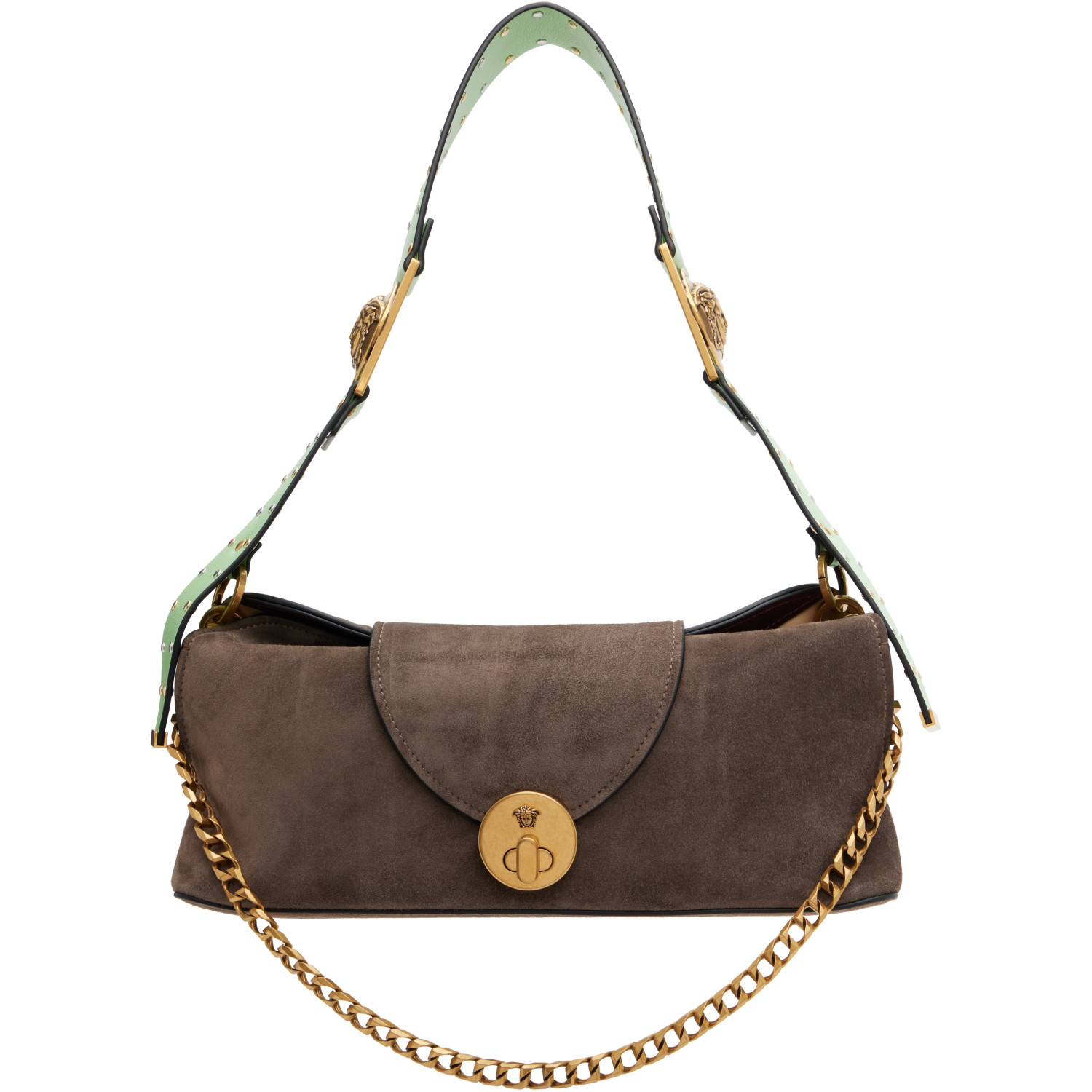 Versace Brown Vivian Embellished Suede Clutch