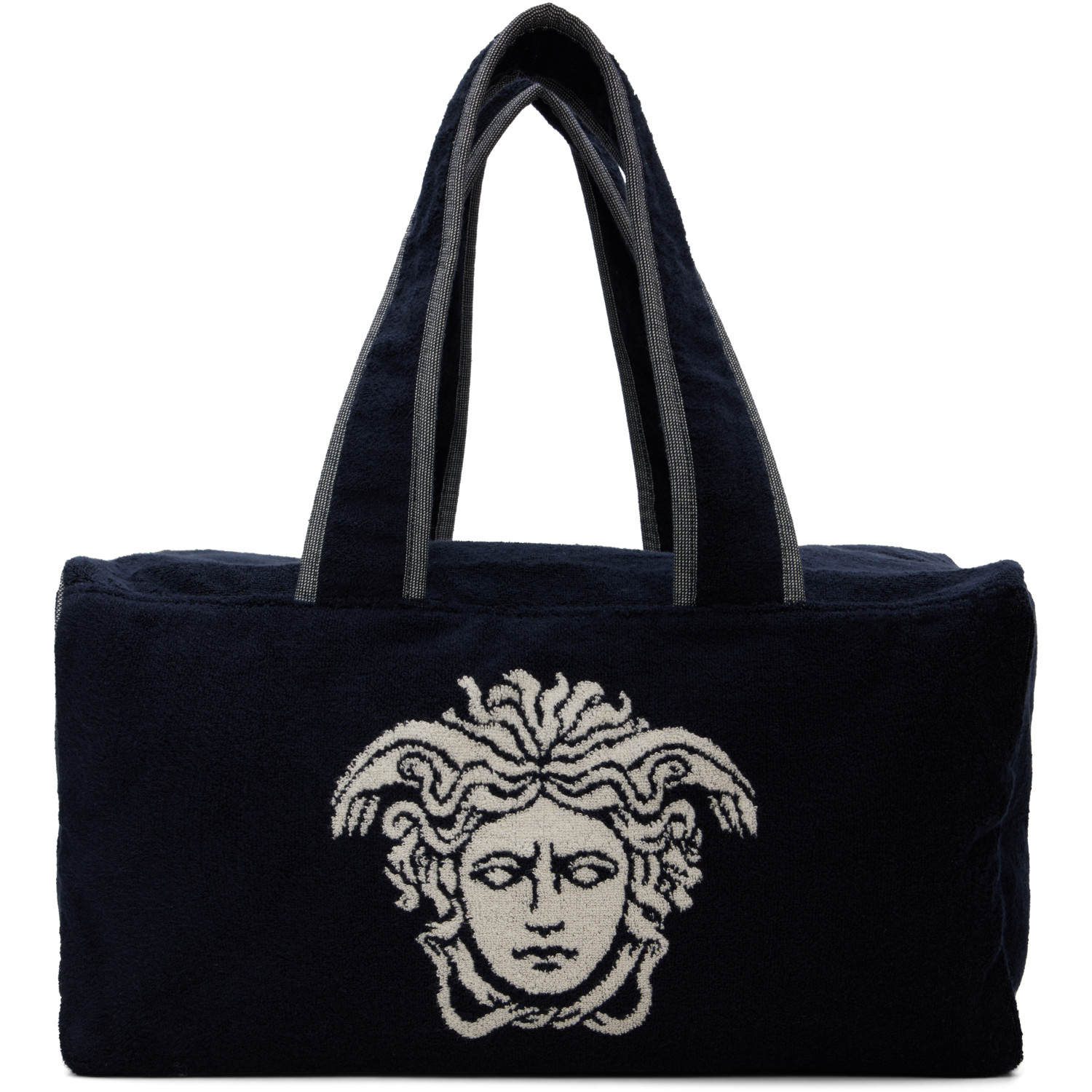 Versace Navy Terry Cloth Jacquard Gym Duffle Bag
