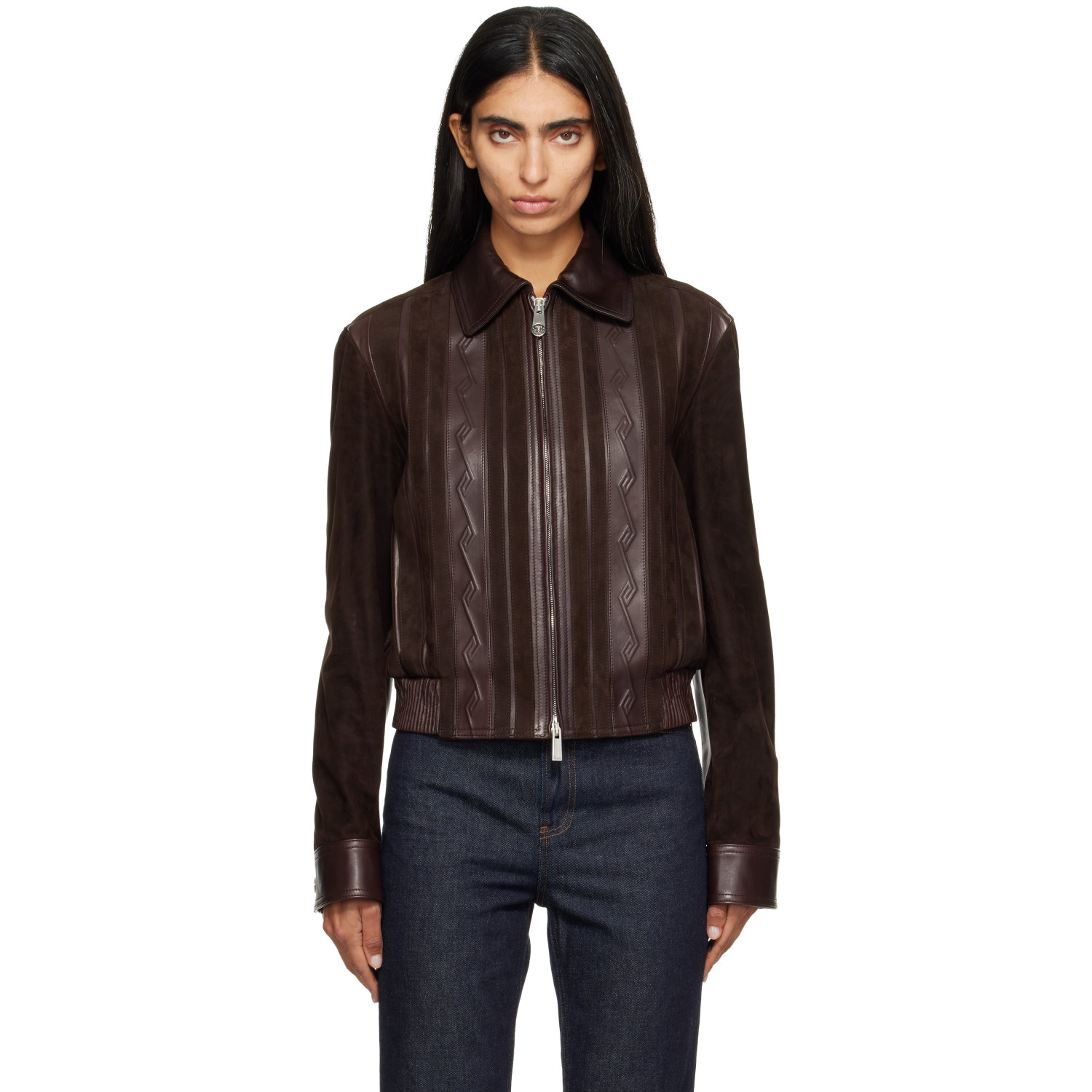 Versace Brown Nappa Leather & Suede Blouson Jacket