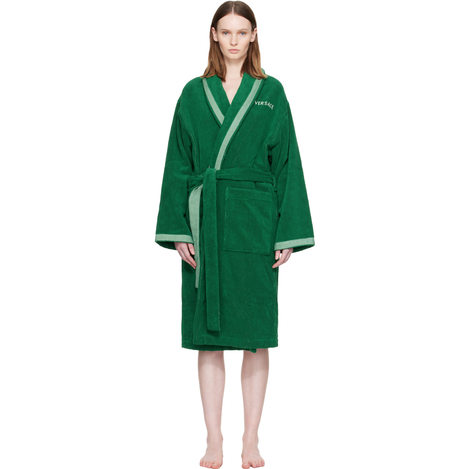 Versace Green Cotton-Terry Jacquard Bathrobe