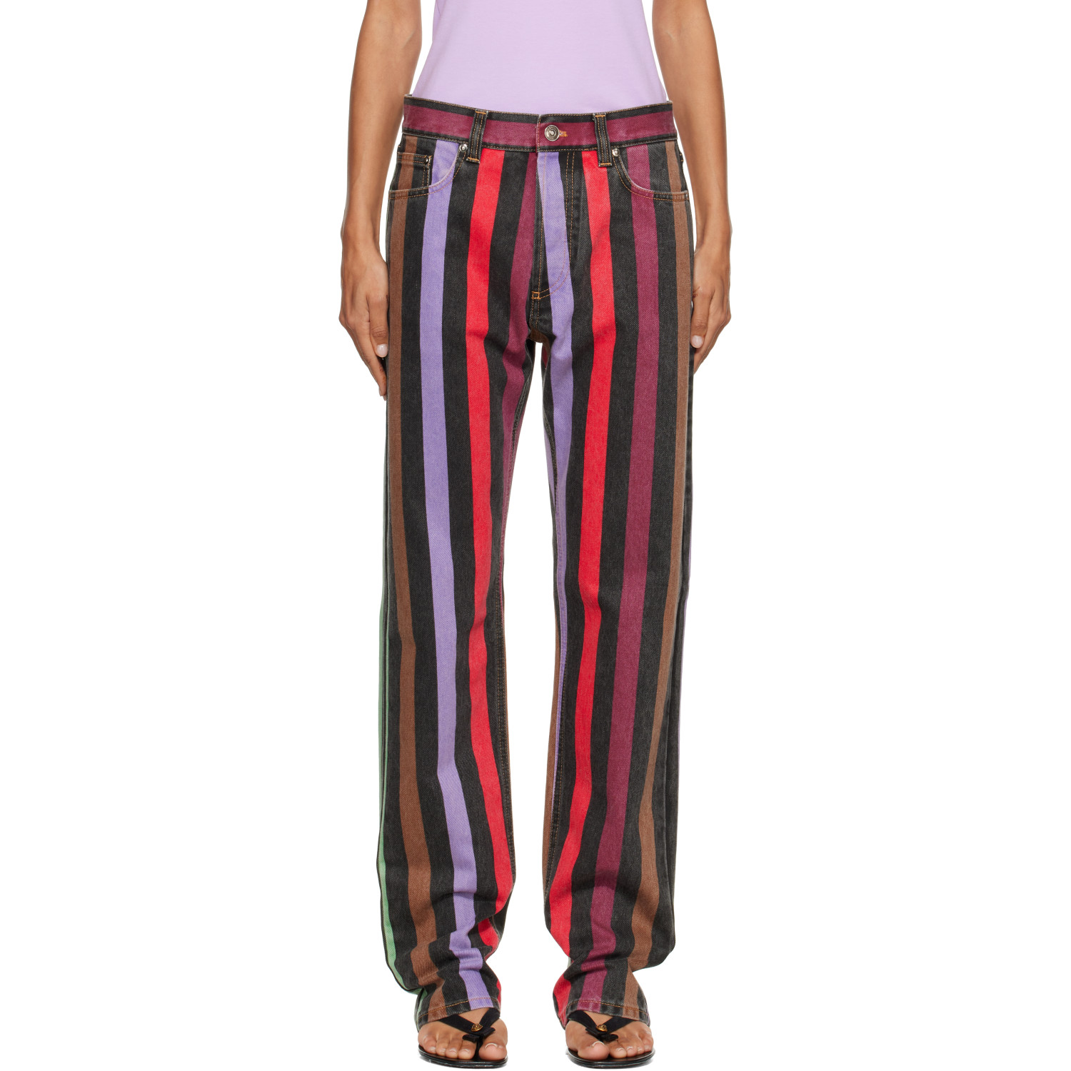 Versace Multicolor Striped Straight Jeans