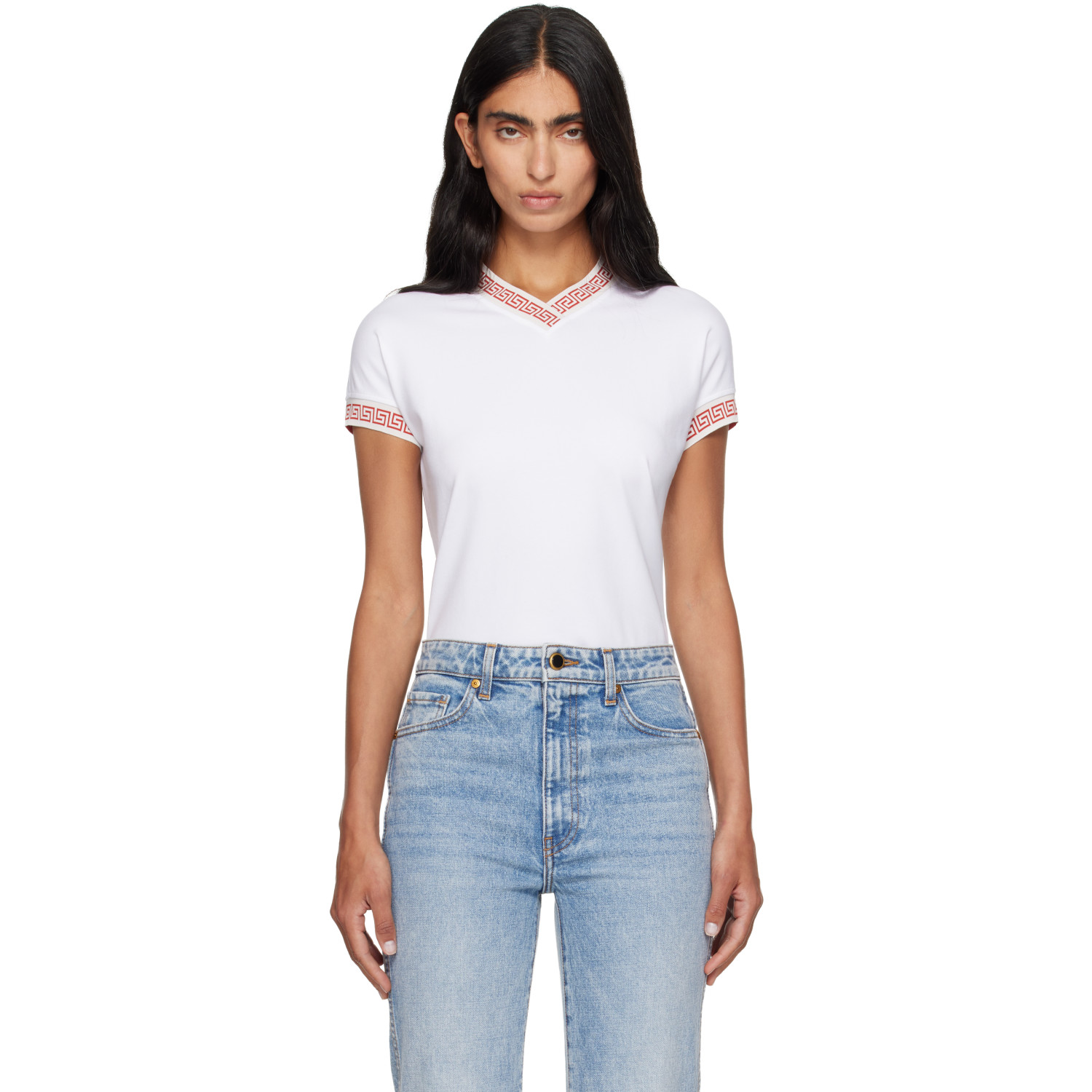 Versace White Jacquard Stretch Cotton-Jersey T-shirt