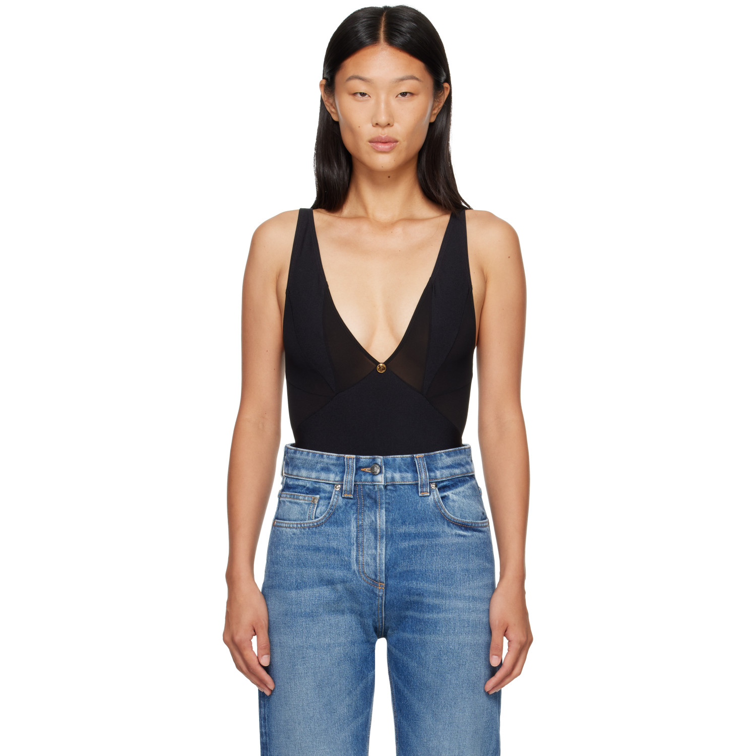 Versace Black V-Neck Bodysuit