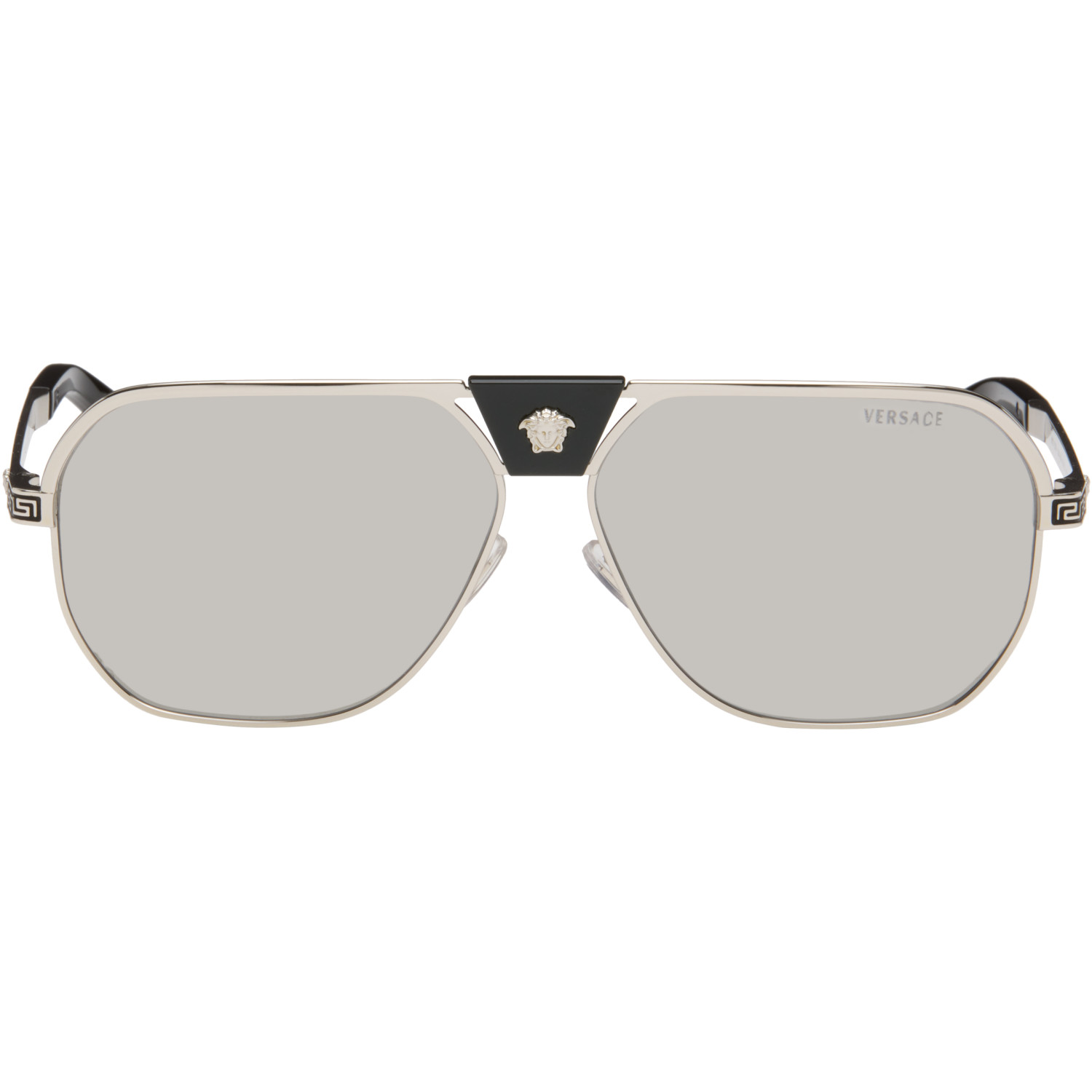 Versace Silver Greca Flow Navigator Sunglasses