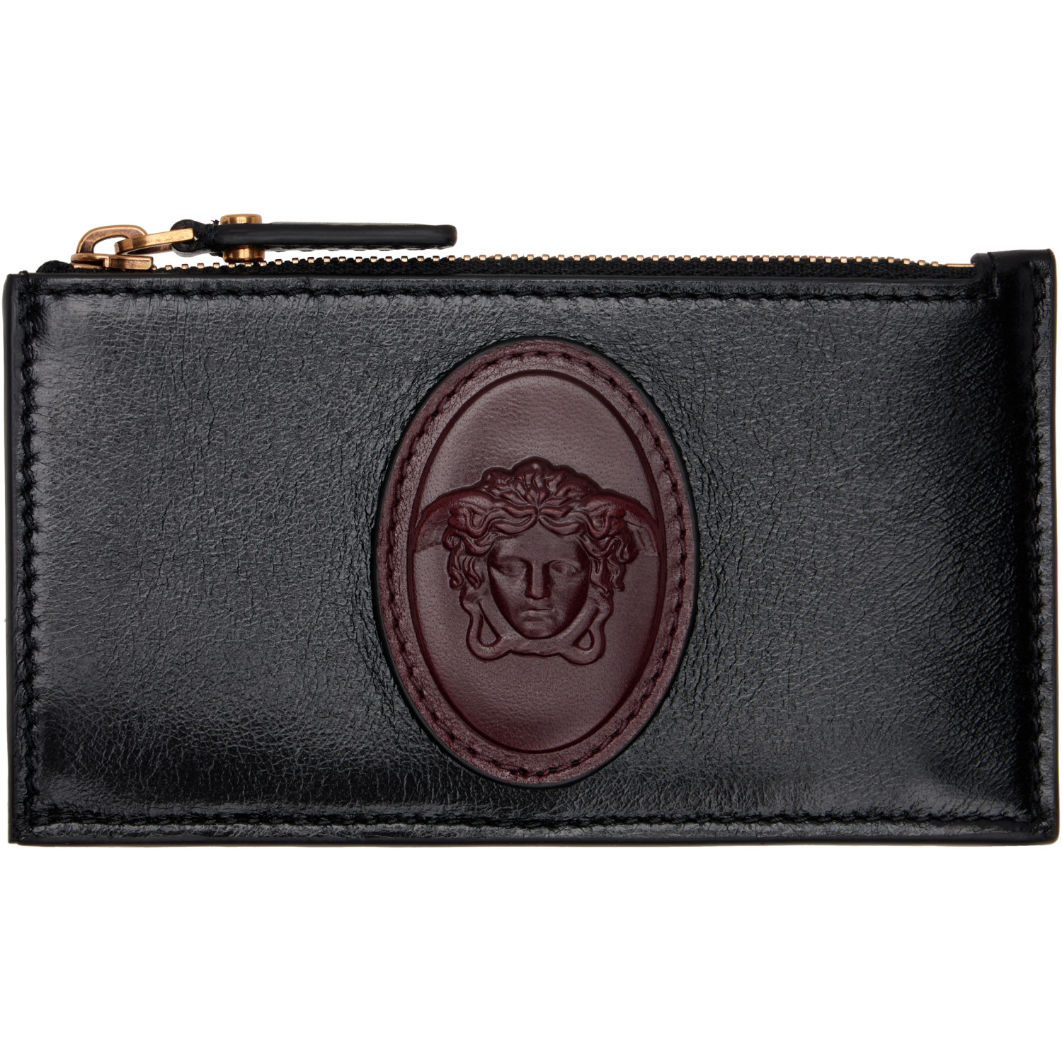 Versace Black & Brown Roomy Leather Zip Card Holder