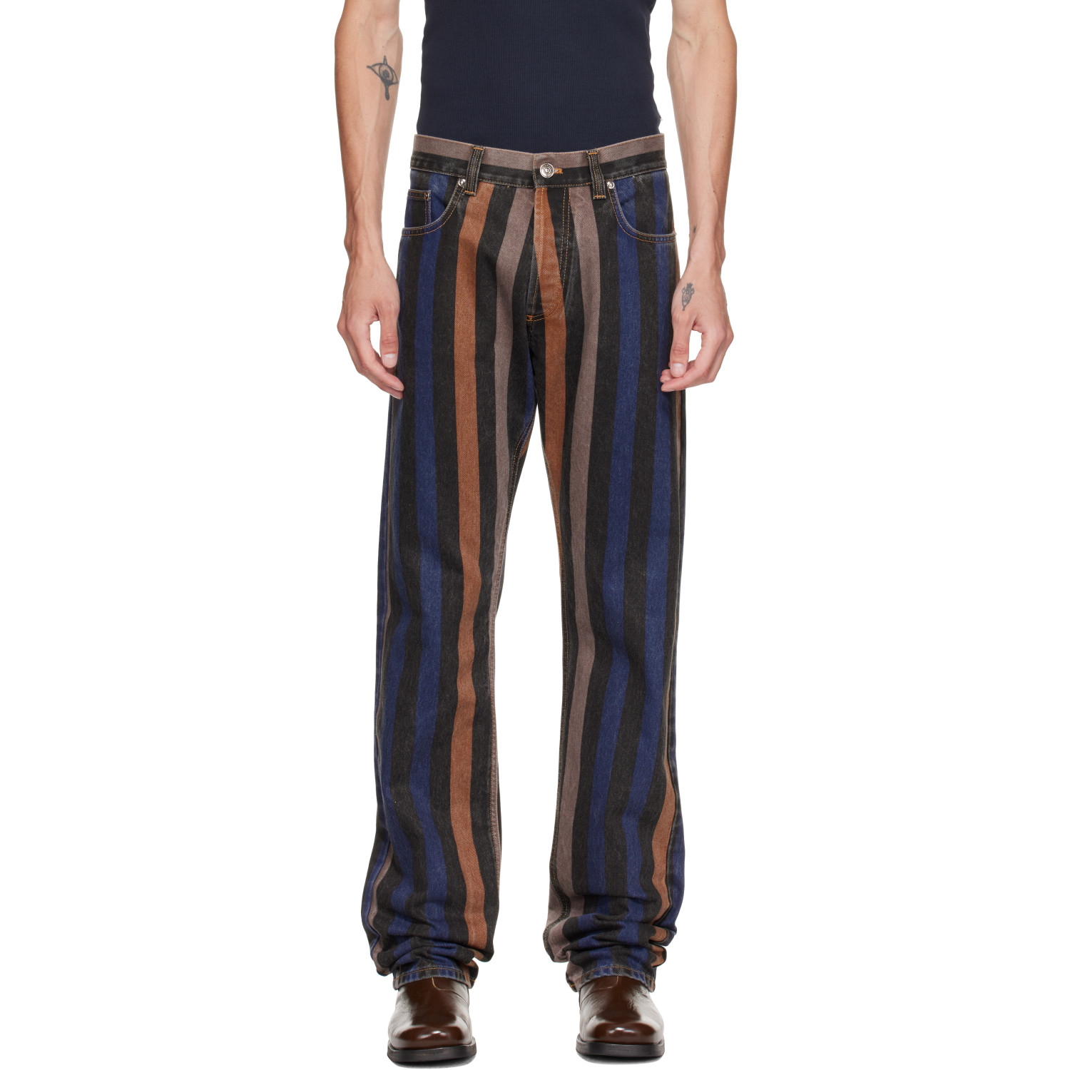 Versace Multicolor Striped Straight Jeans