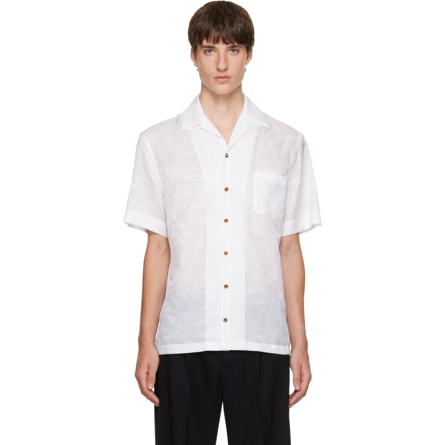 Versace White Jacquard Silk-Blend Shirt