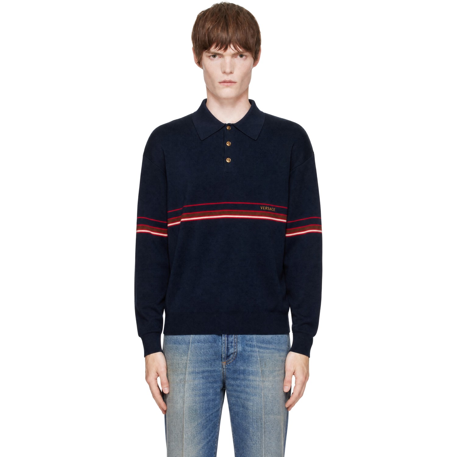 Versace Navy Knit Athleisure Polo