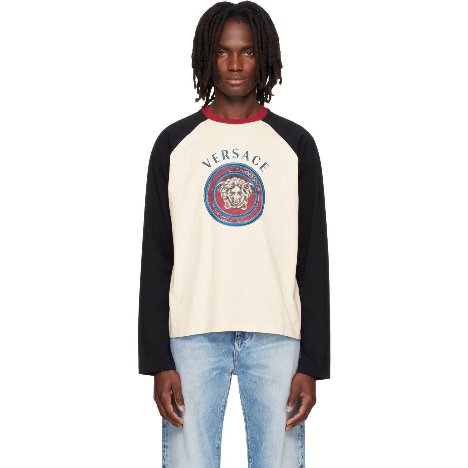 Versace White & Black Printed Cotton-Jersey Regular T-shirt