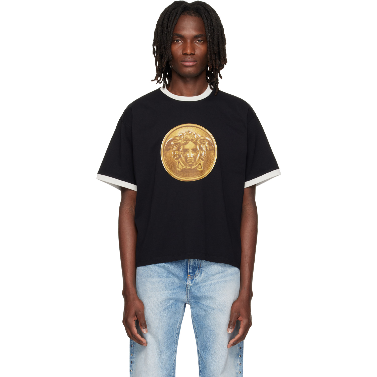 Versace Black Printed Cotton-Jersey Regular T-shirt