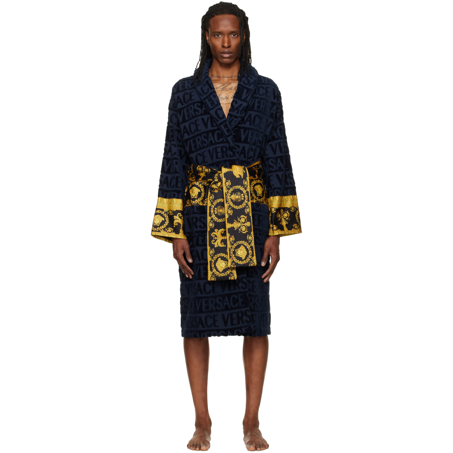 Versace Navy 'I Heart Baroque' Bathrobe