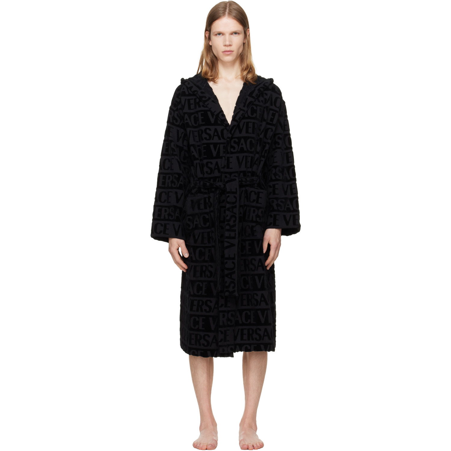 Versace Black 'Versace Allover' Bathrobe