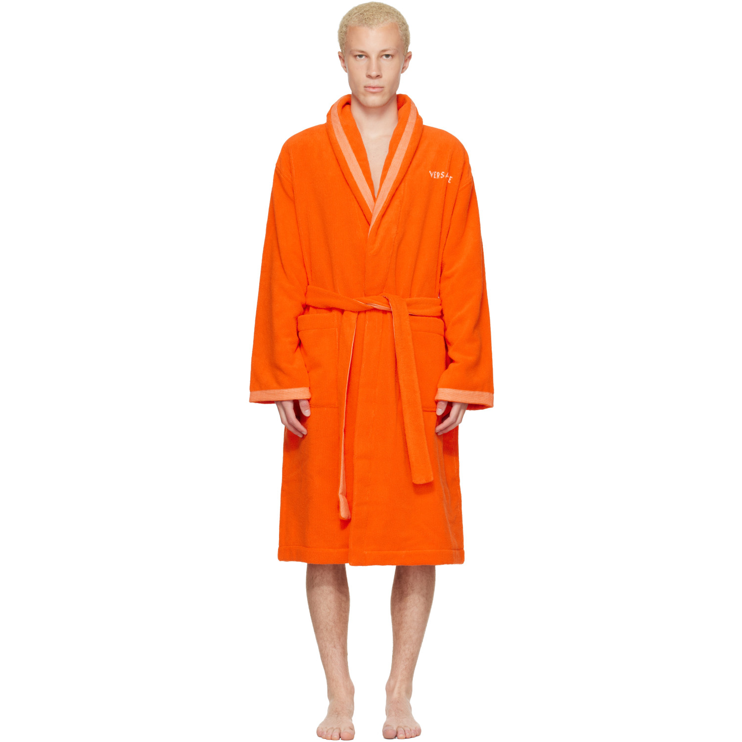 Versace Orange Cotton-Terry Jacquard Bathrobe