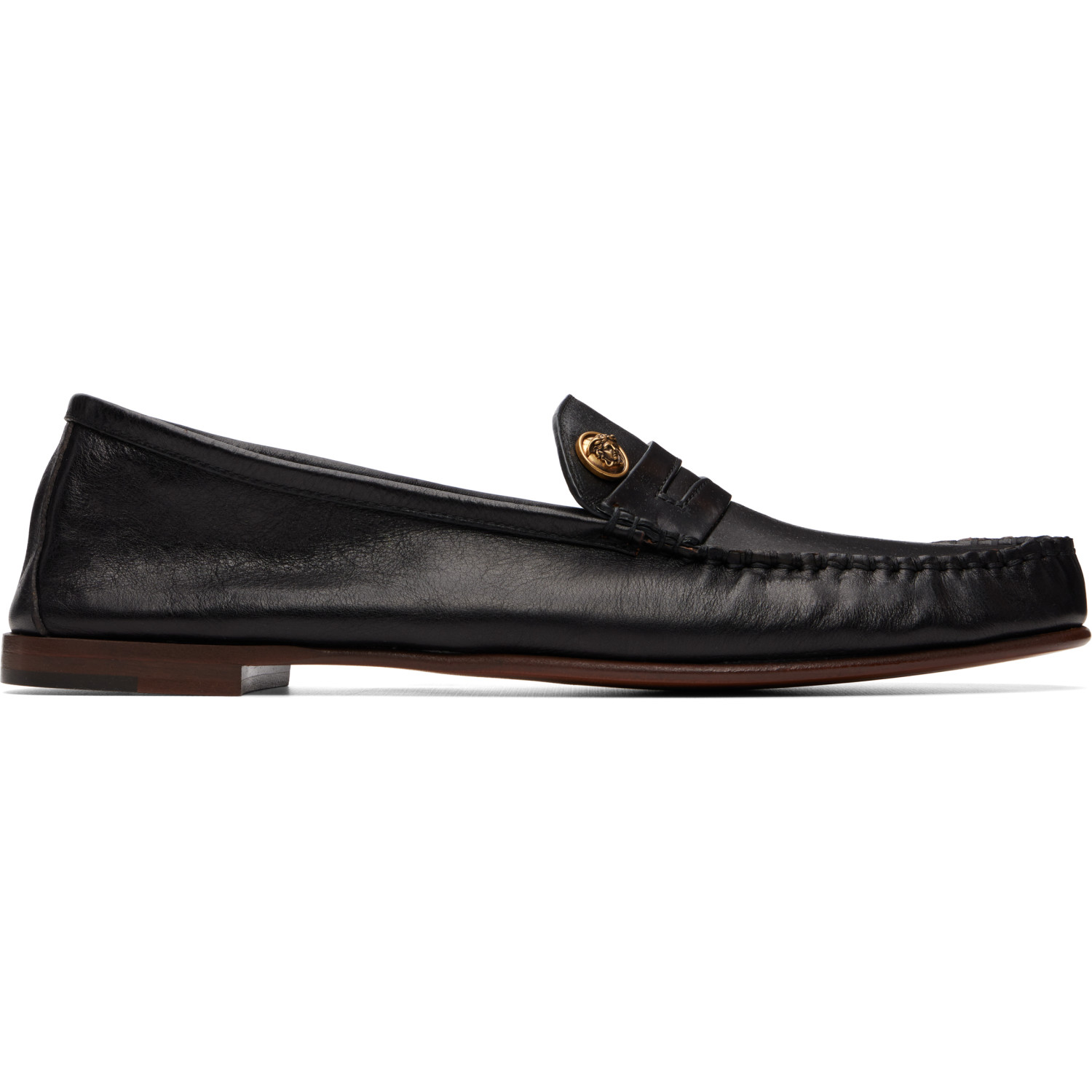 Versace Black Guanto Leather Loafers