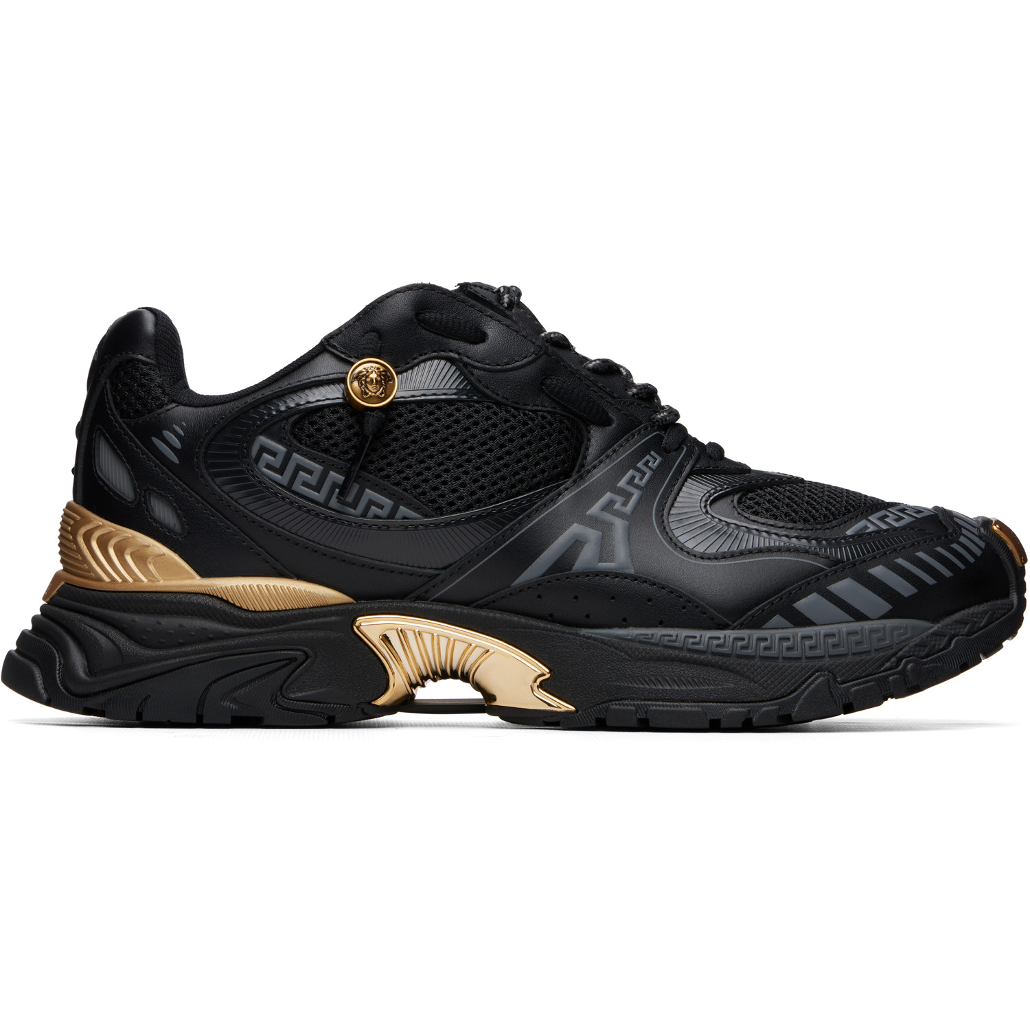 Versace Black & Gold Icaro Leather Sneakers