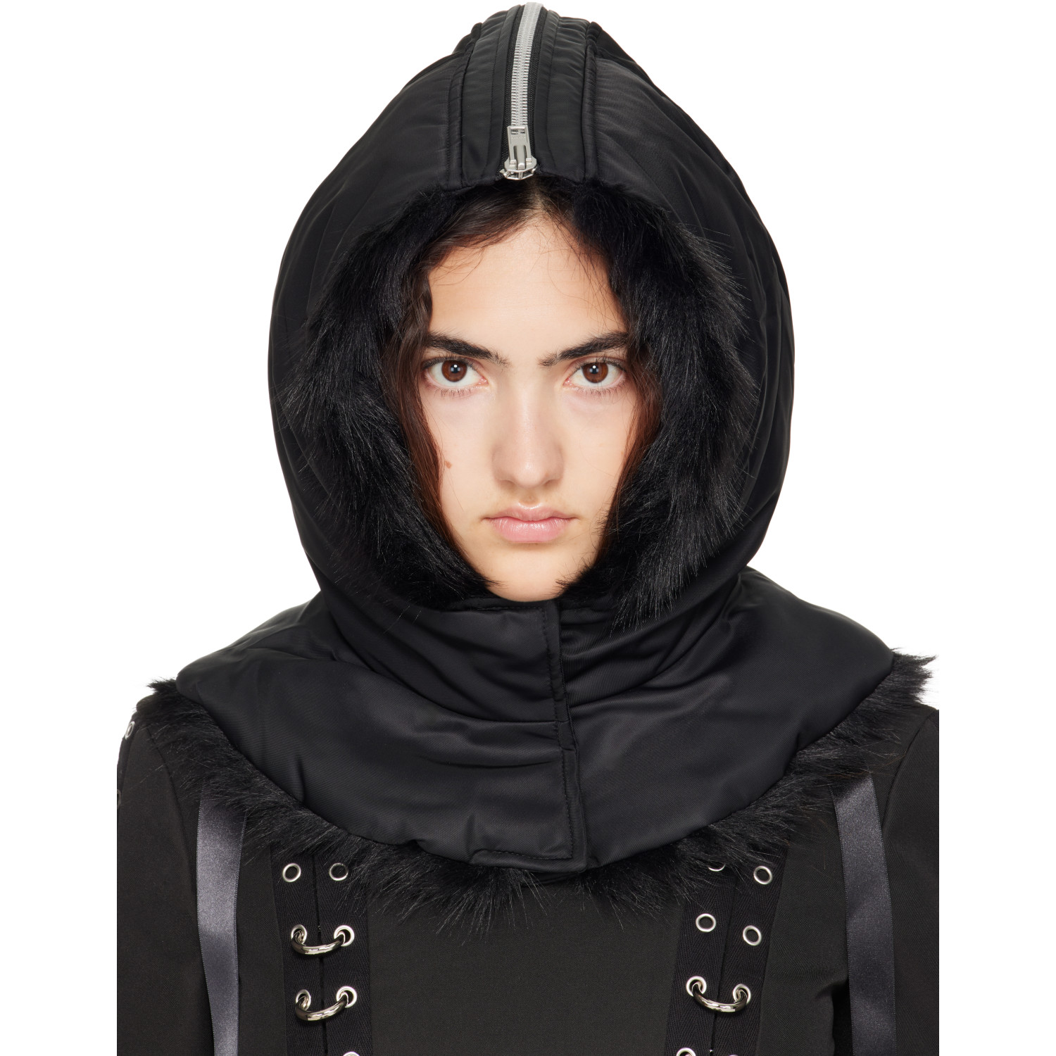 Simone Rocha Black Split Faux Fur Zip Hood