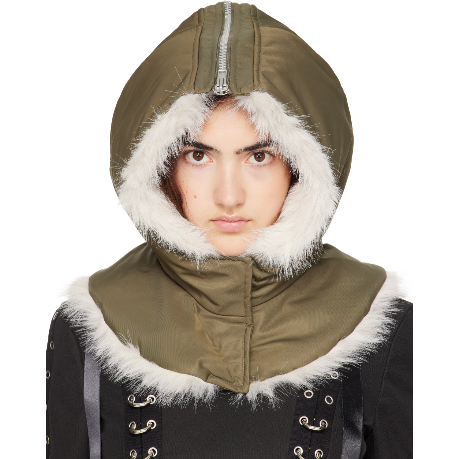 Simone Rocha Khaki Split Faux Fur Zip Hood