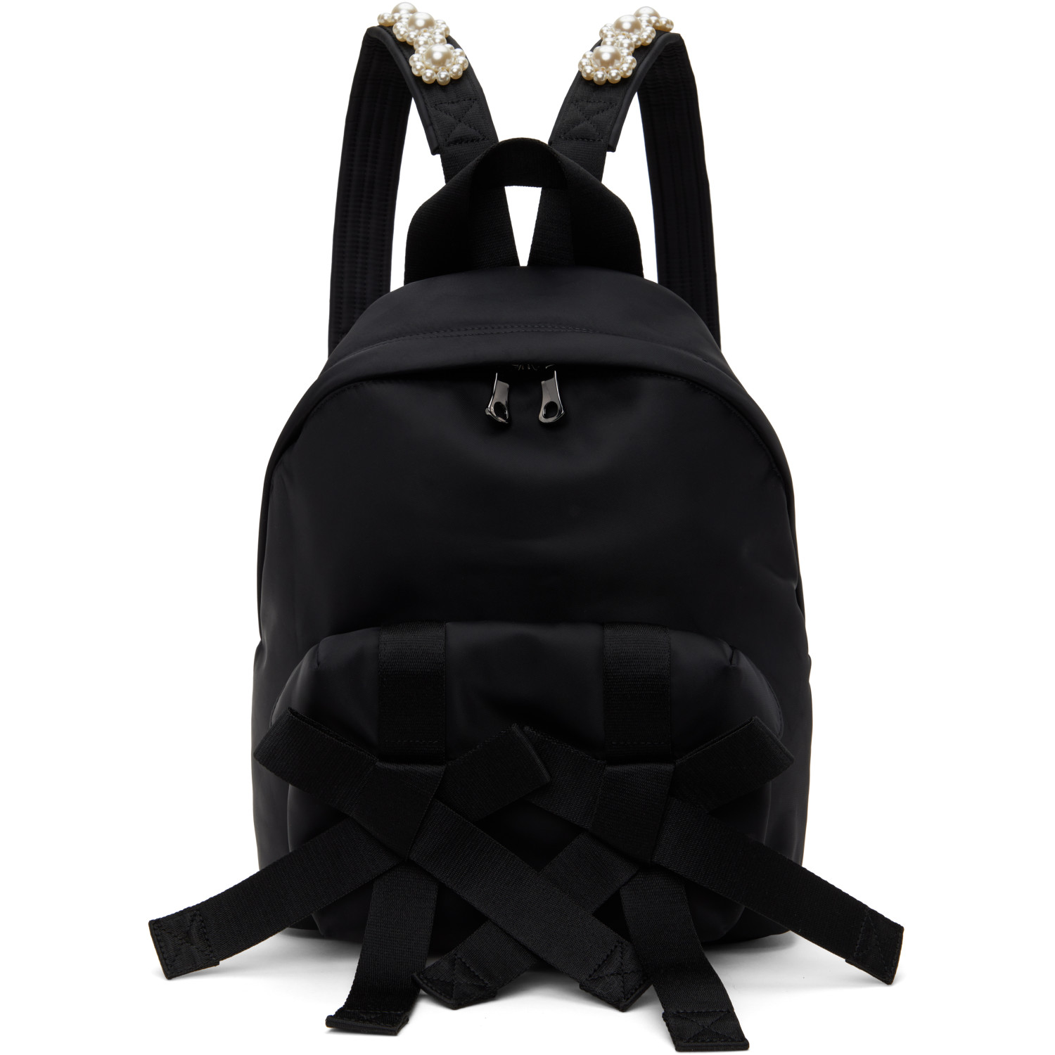 Simone Rocha Black Beaded Utility Bow Backpack