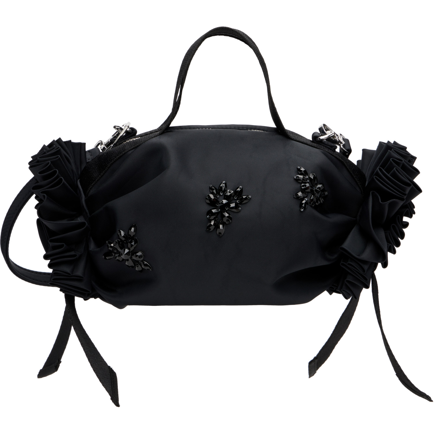 Simone Rocha Black Mini Double Ribbon Rosette Top Handle Bag