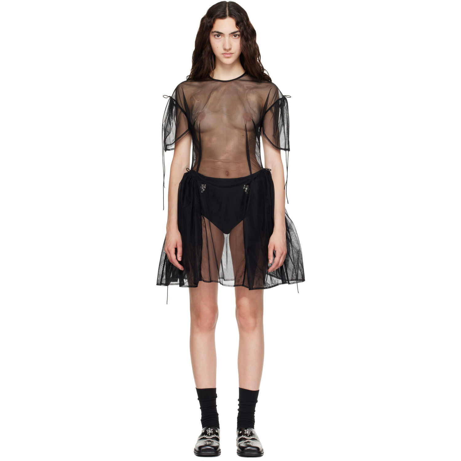 Simone Rocha Black Puff Sleeve Cord Hip Minidress