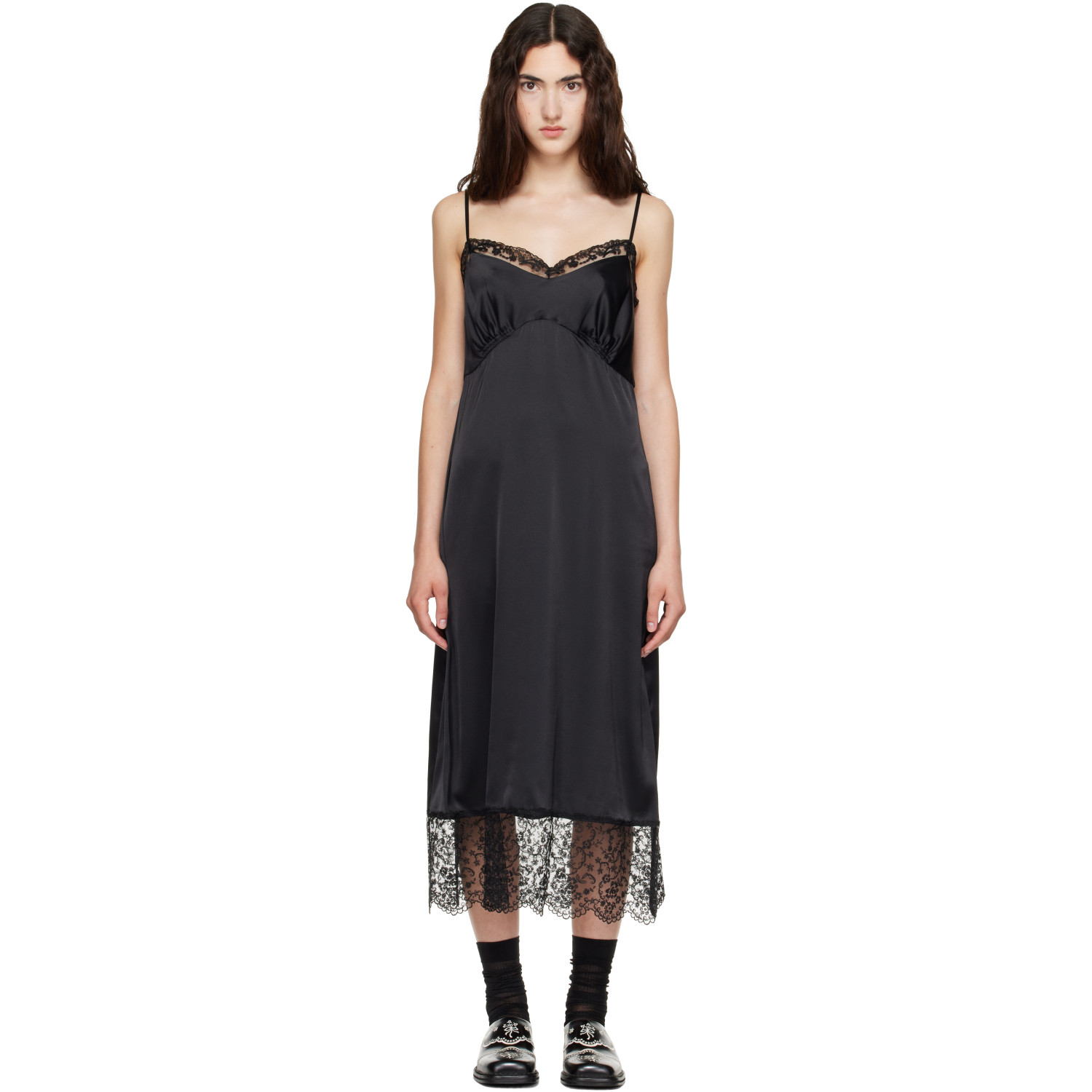 Simone Rocha Black Lace Trim Slip Midi Dress