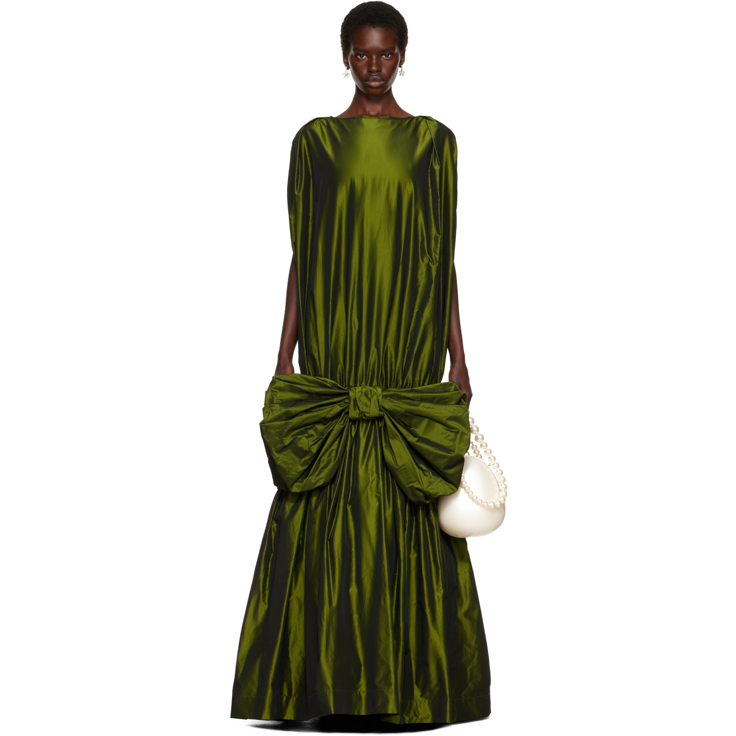 Simone Rocha Khaki Bow Hem Cascade Egg Maxi Dress