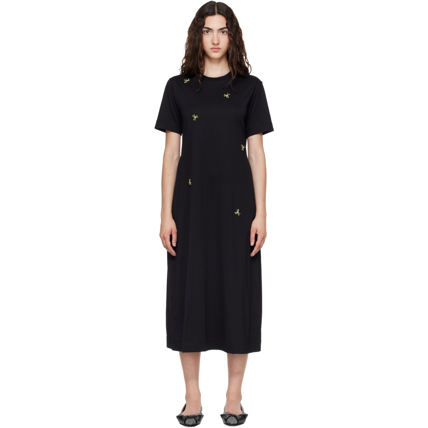 Simone Rocha Black Embellished Easy T-shirt Midi Dress