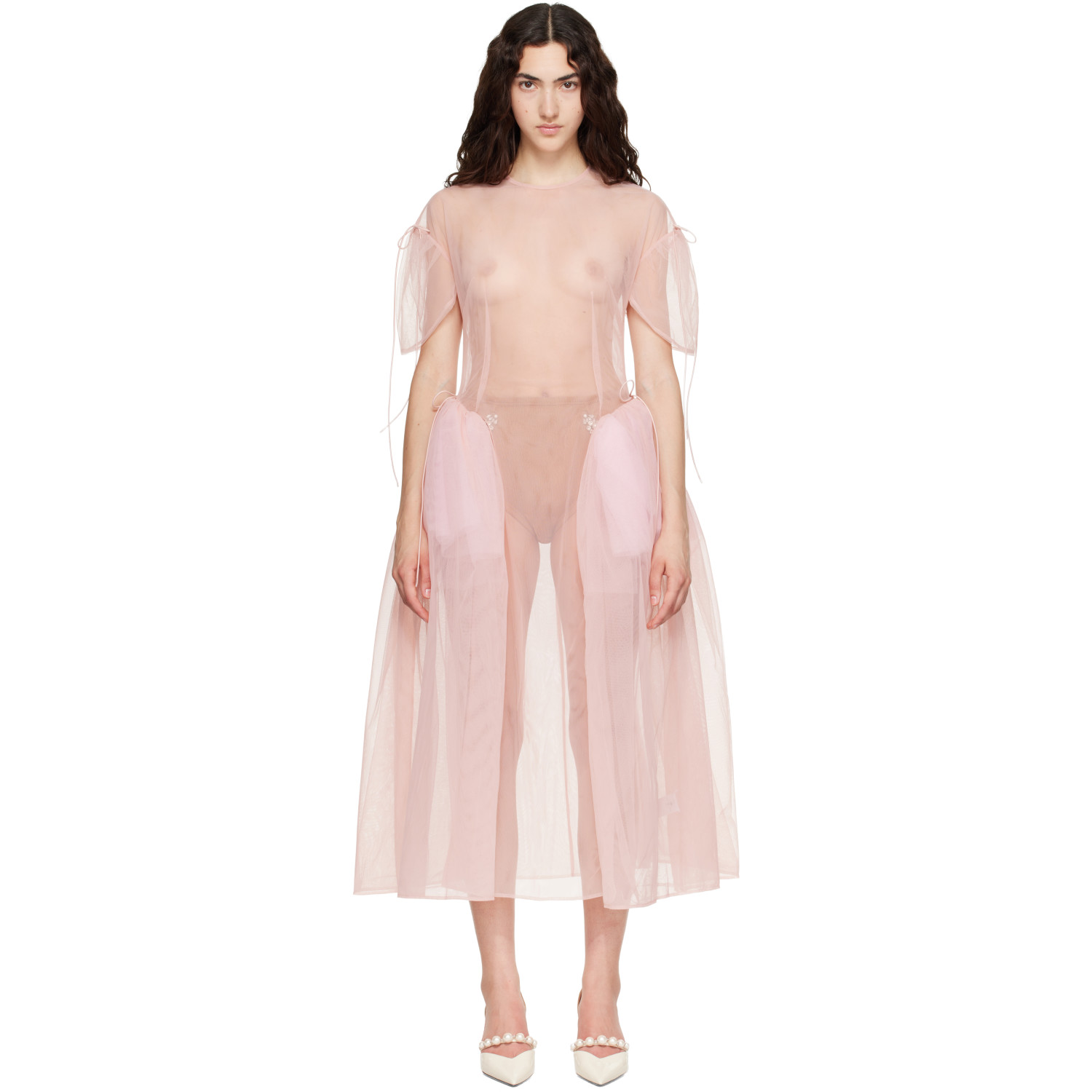 Simone Rocha Pink Puff Sleeve Cord Hip Midi Dress