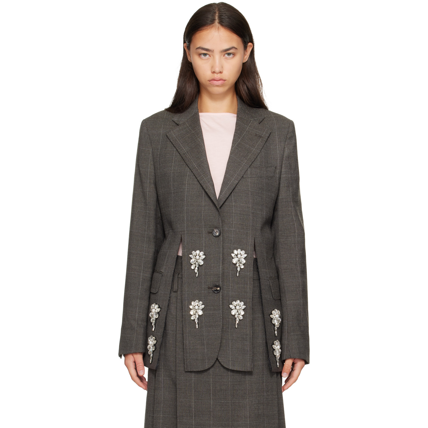 Simone Rocha Gray Embellished Hem Slice Blazer
