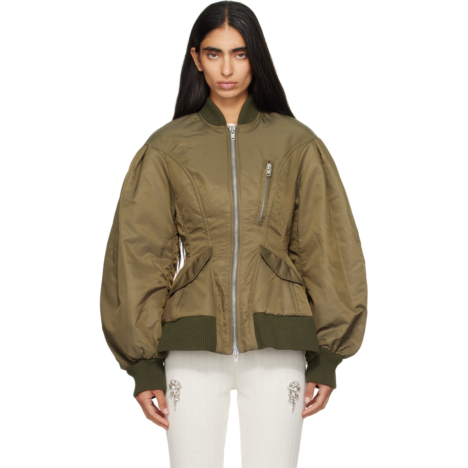 Simone Rocha Green Padded Sculpted Bomber Jacket