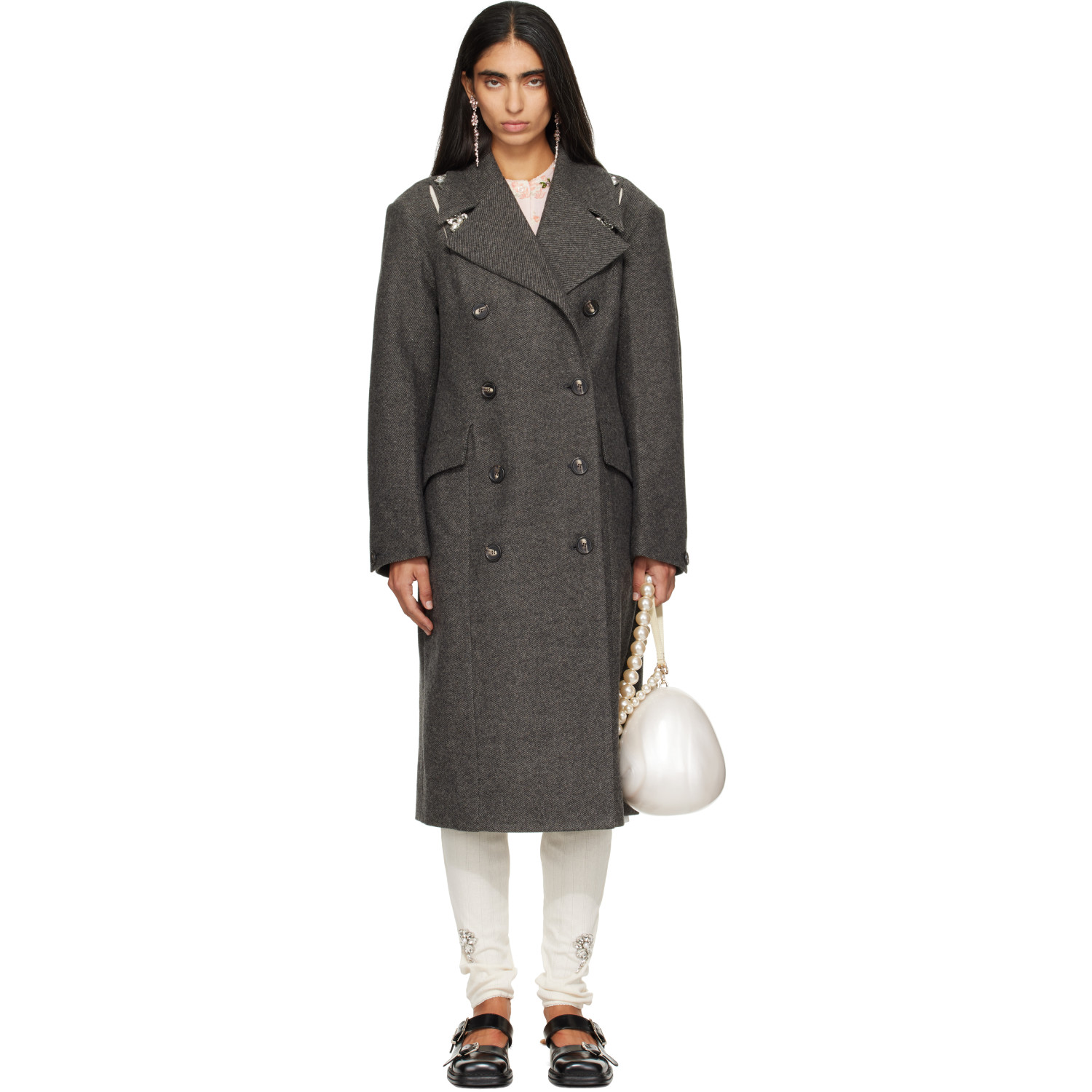 Simone Rocha Gray Double Breasted Slash Coat