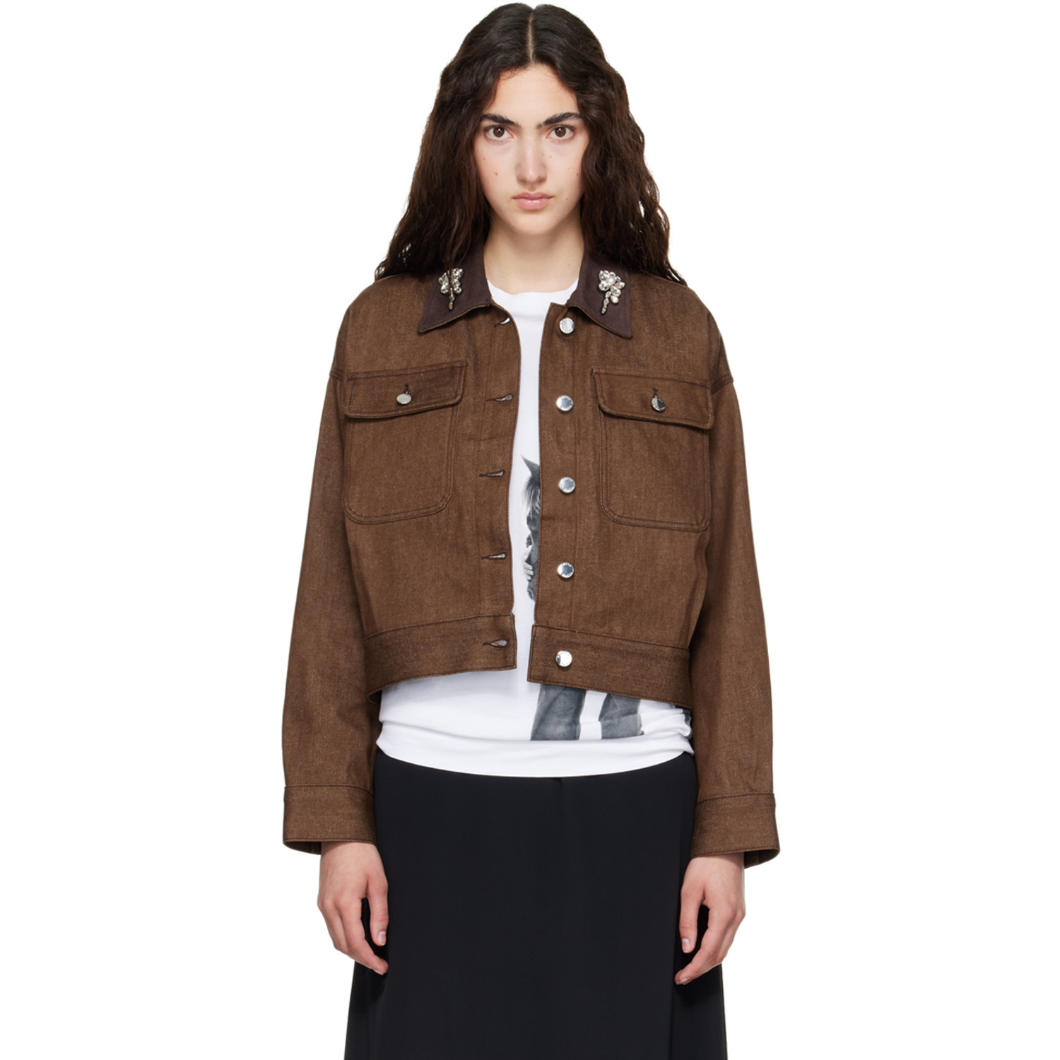 Simone Rocha Brown Cropped Utility Denim Workwear Jacket