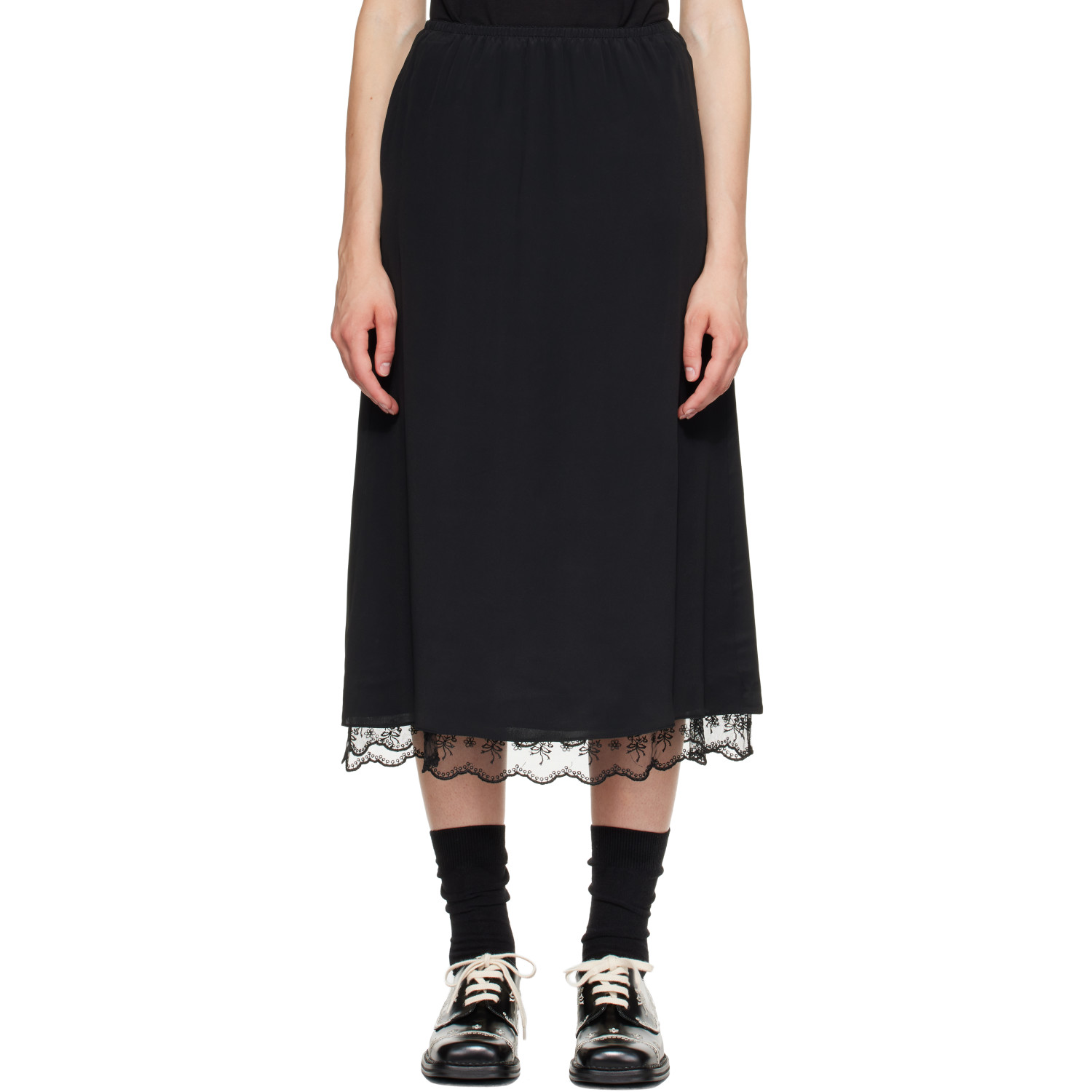 Simone Rocha Black Lace Trim Negligee Midi Skirt