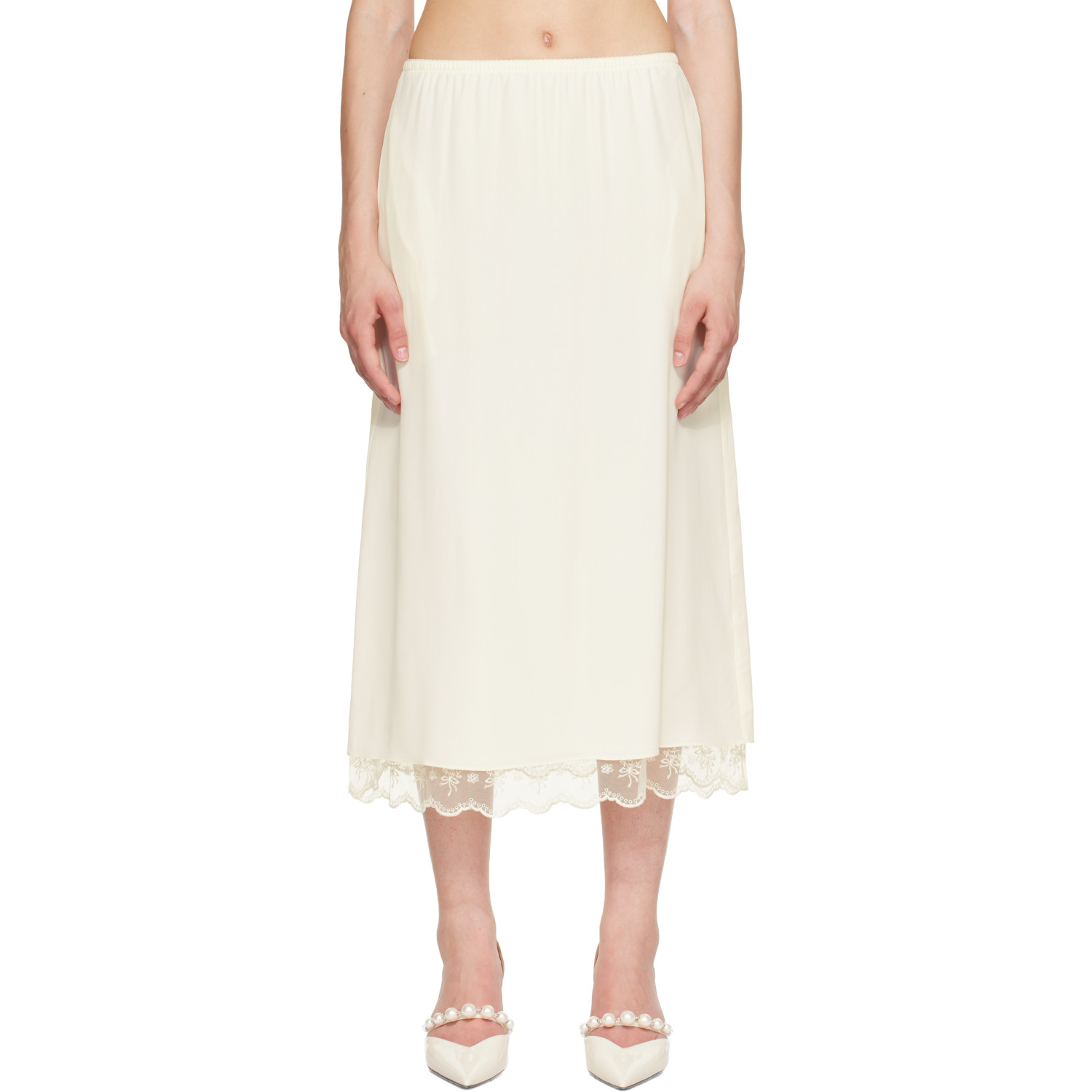 Simone Rocha Off-White Lace Trim Negligee Midi Skirt