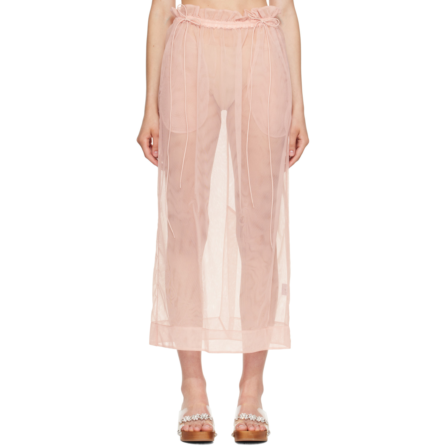Simone Rocha Pink Gathered Waist Cord Midi Skirt