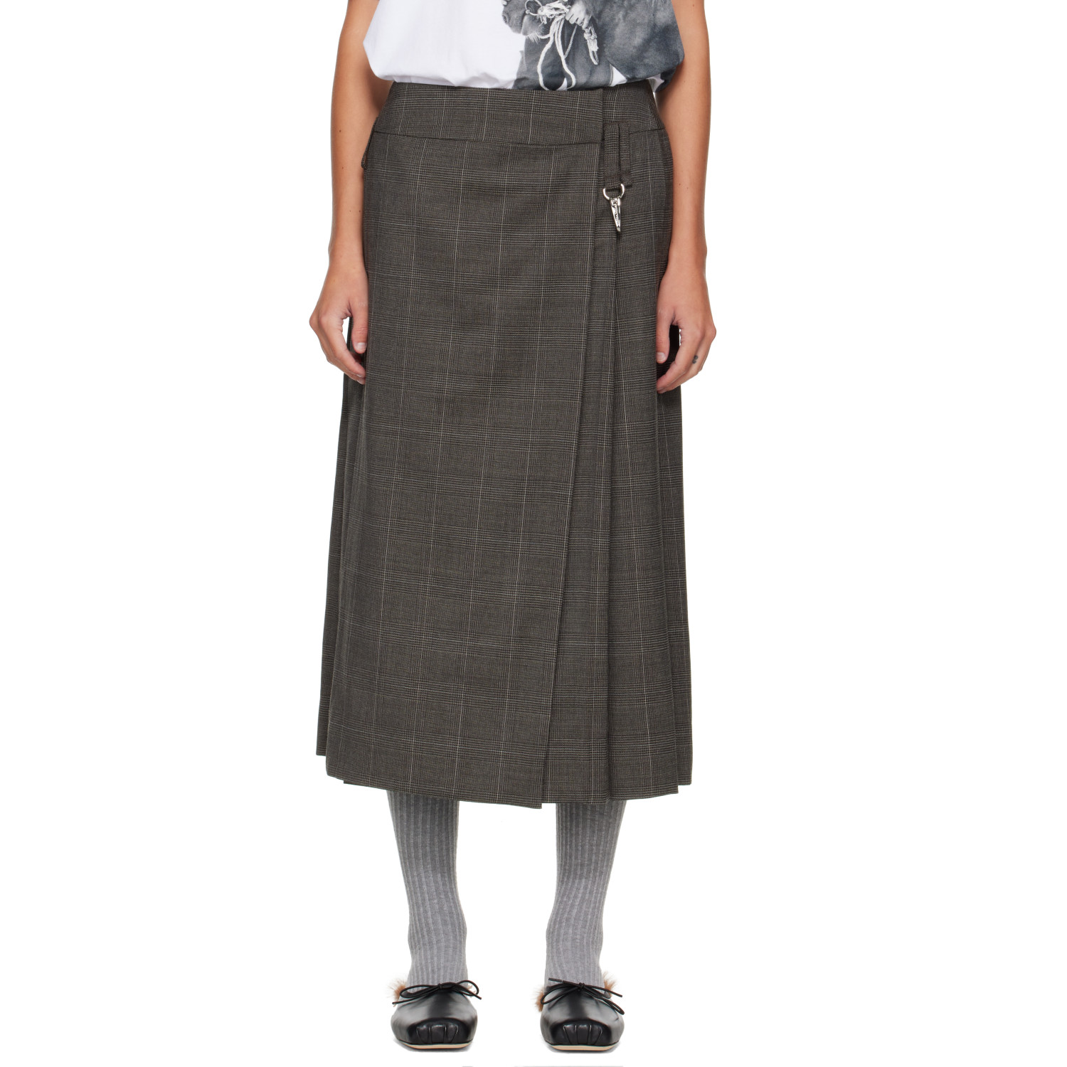 Simone Rocha Gray Tailored Clip Kilt Midi Skirt