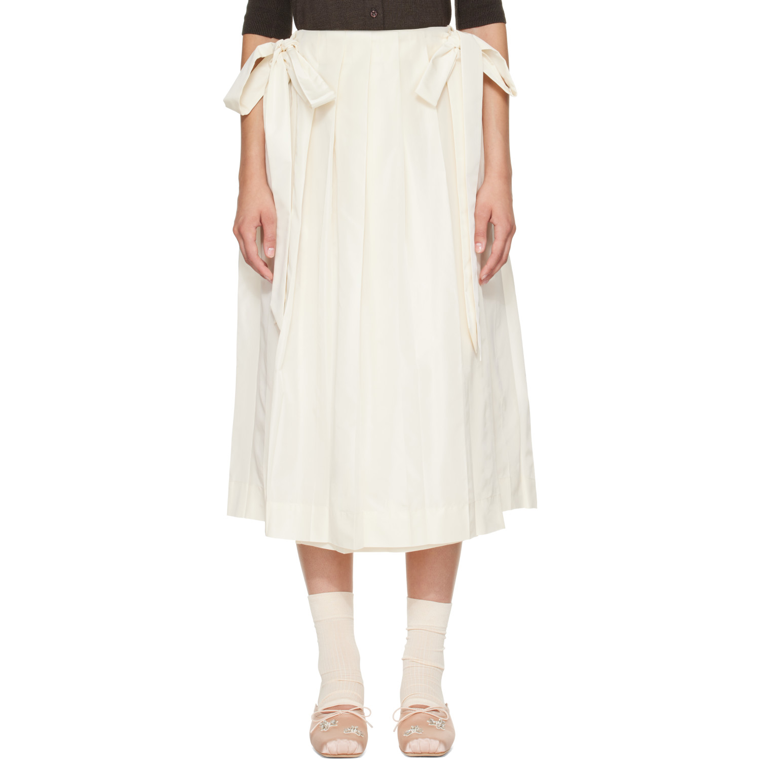 Simone Rocha Off-White Pleated Sheer Panel Wrap Midi Skirt